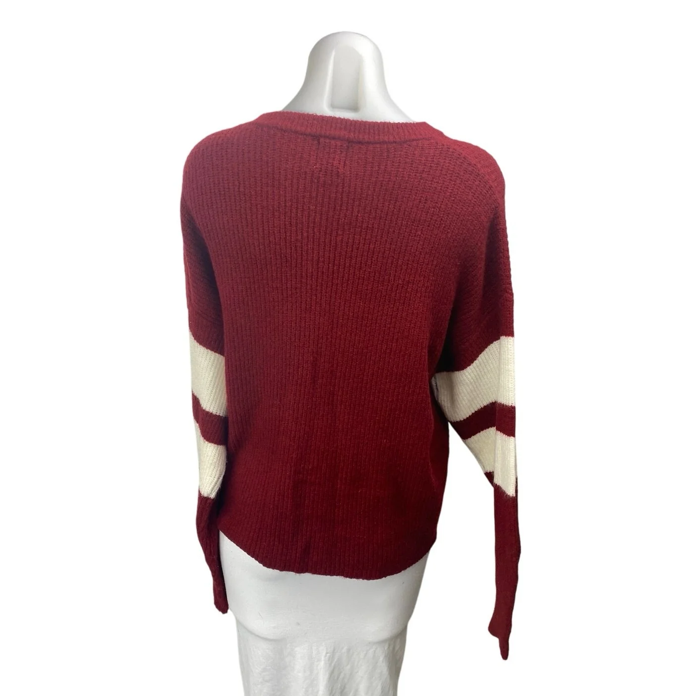 John + Jenn Women's Red White Long Sleeve Stripe Ribbed Knit Sweater Top Size S - Image 2