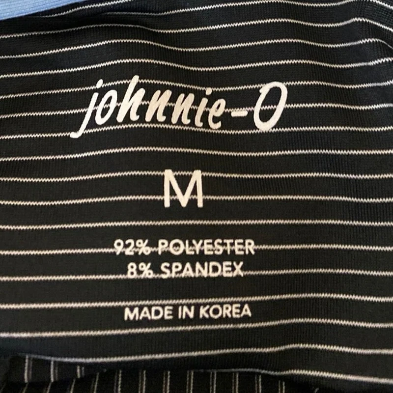 Johnnie-O Mens Black Striped Embroidered Short Sleeve Slim Golf Polo Shirt Top M - Image 3