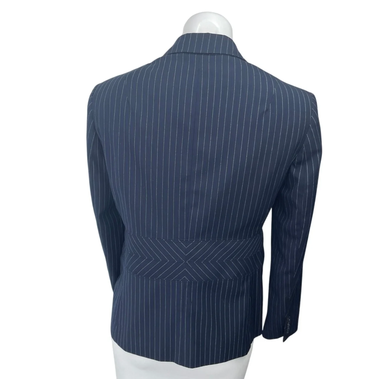 Jones New York Navy Blue Pinstriped Notch Lapel Stretch Blazer Suit Jacket Sz 4 - Image 2