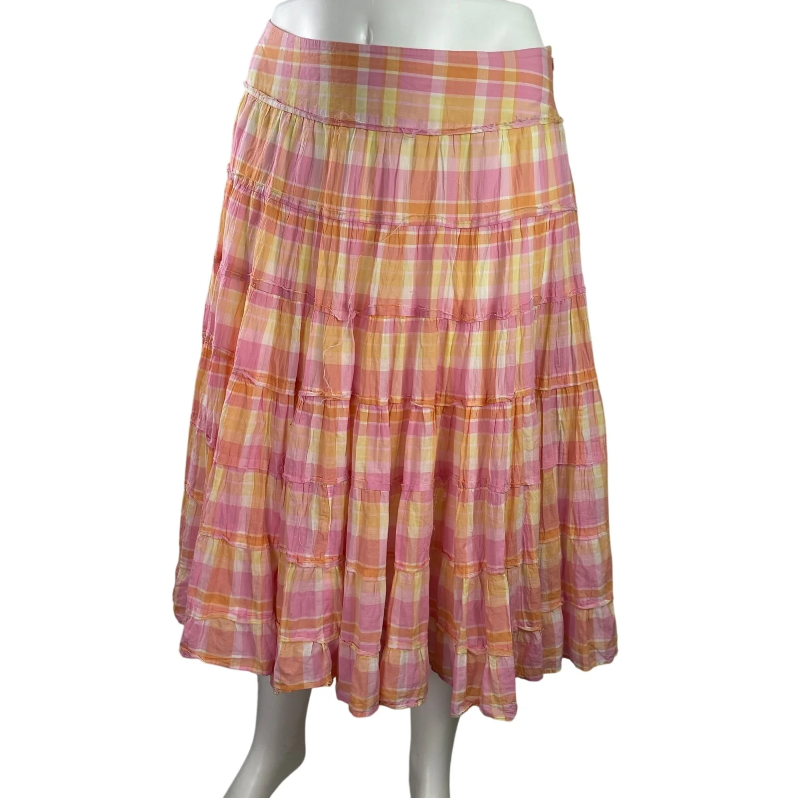 Jones New York Pink Plaid High Waist Tiered Pleated A Line Midi Skirt Size 16