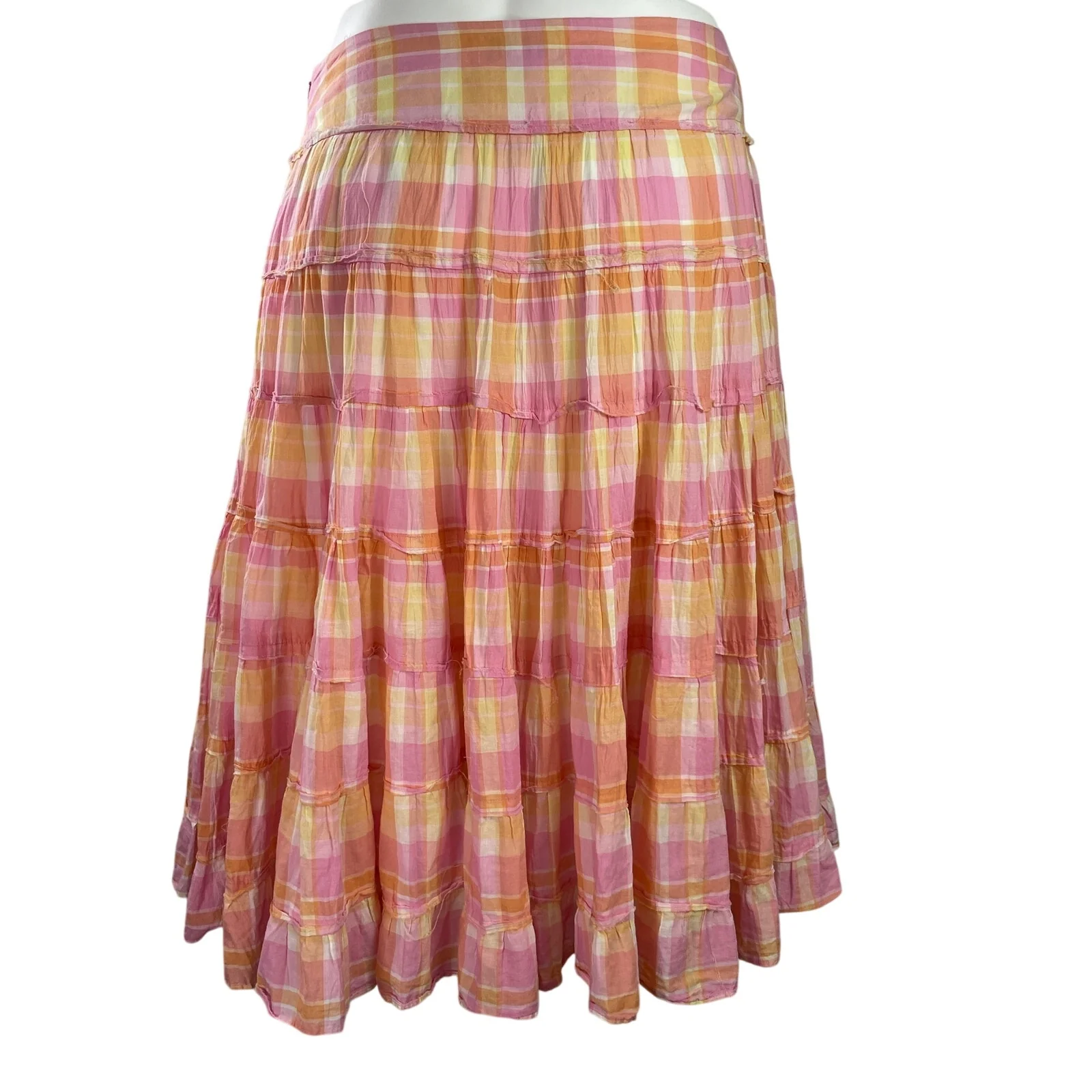Jones New York Pink Plaid High Waist Tiered Pleated A Line Midi Skirt Size 16 - Image 3