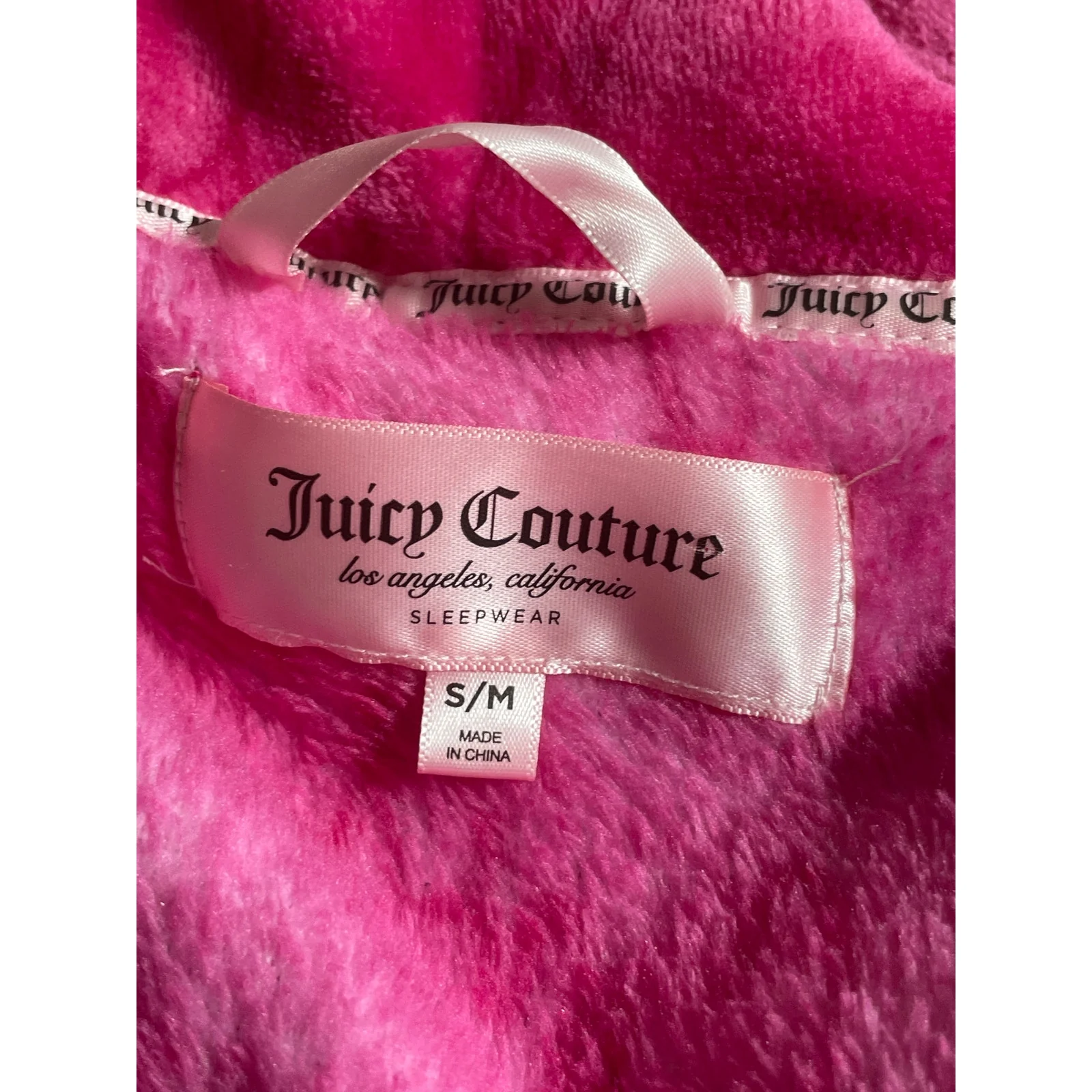 Juicy Couture Hooded Luxe Plush Women's Pink Long Sleeve Wrap Sleepwear Robe S/M - Image 5