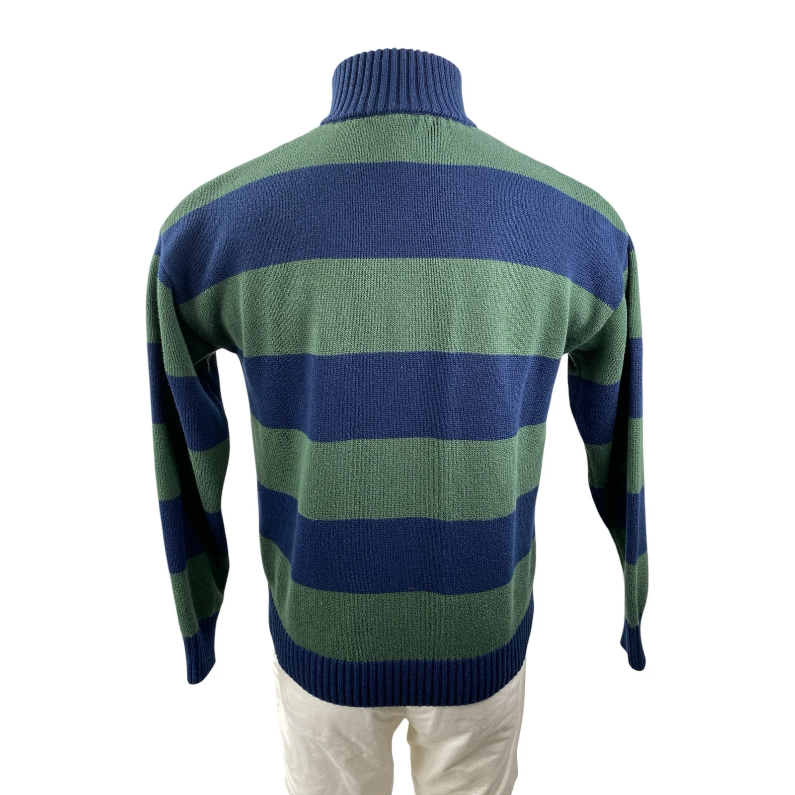 Justify Mens Blue Green Striped Long Sleeve Quarter Zip Rugby Sweater Top Size S - Image 2