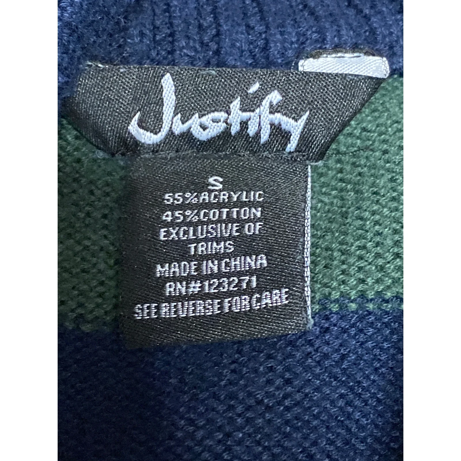 Justify Mens Blue Green Striped Long Sleeve Quarter Zip Rugby Sweater Top Size S - Image 3