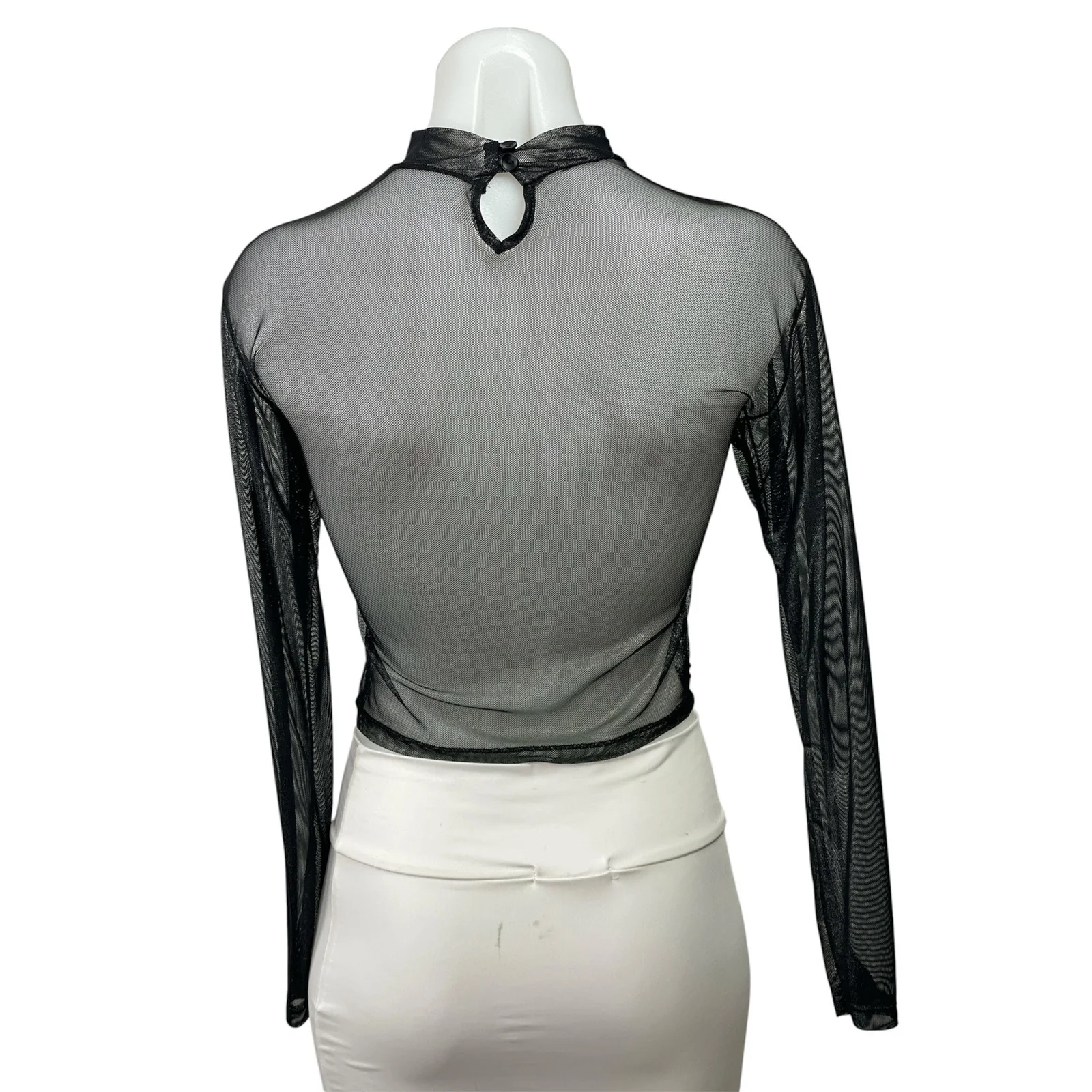 Karibik Karibik Women's Black Mesh Sheer Mock Neck Long Sleeve Crop Top Size M - Image 3