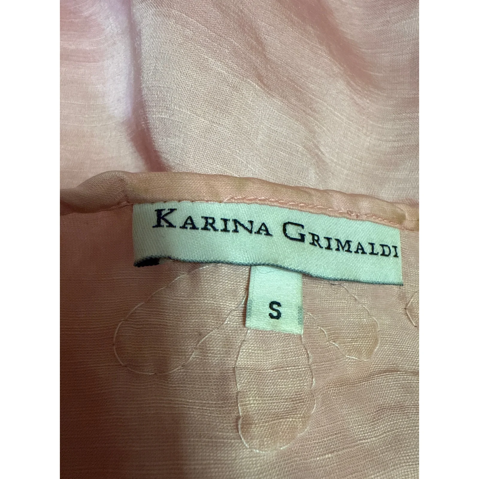 Karina Grimaldi Silk Satin Pink Floral Long Sleeve Embroidered Blouse Top Size S - Image 6
