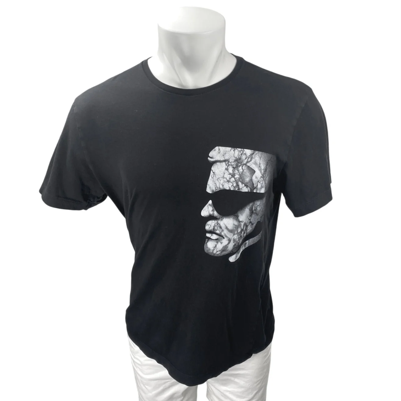Karl Lagerfeld Black Face Print Crewneck Short Sleeve Graphic Tee T-shirt Top L