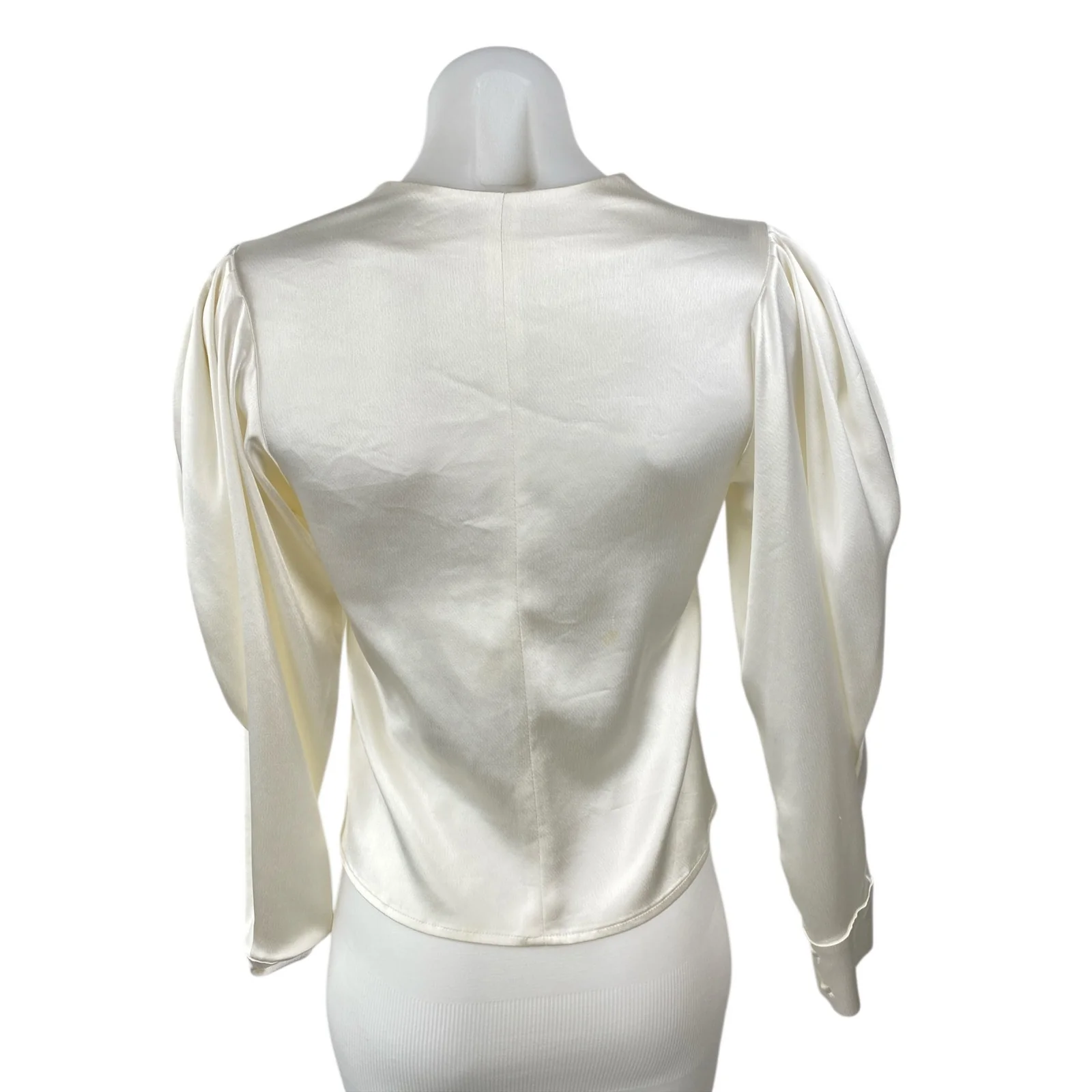 Kimberly Taylor Ivory Cream Silk Satin Long Puff Sleeve Button Down Blouse XS - Image 4