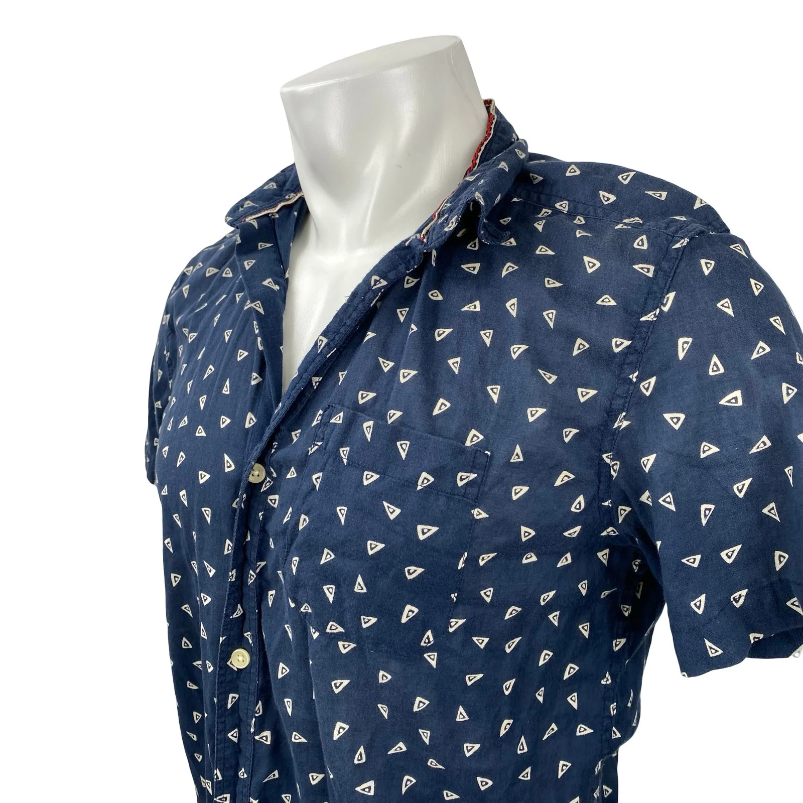 Koto Men's Blue Geometric Collared Short Sleeve Casual Button Down Shirt Top S - Image 3