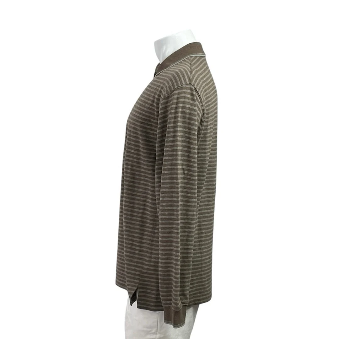 L.L.Bean Brown Stripe Collared Long Sleeve Tee T-Shirt Sweater Polo Shirt Top S - Image 2