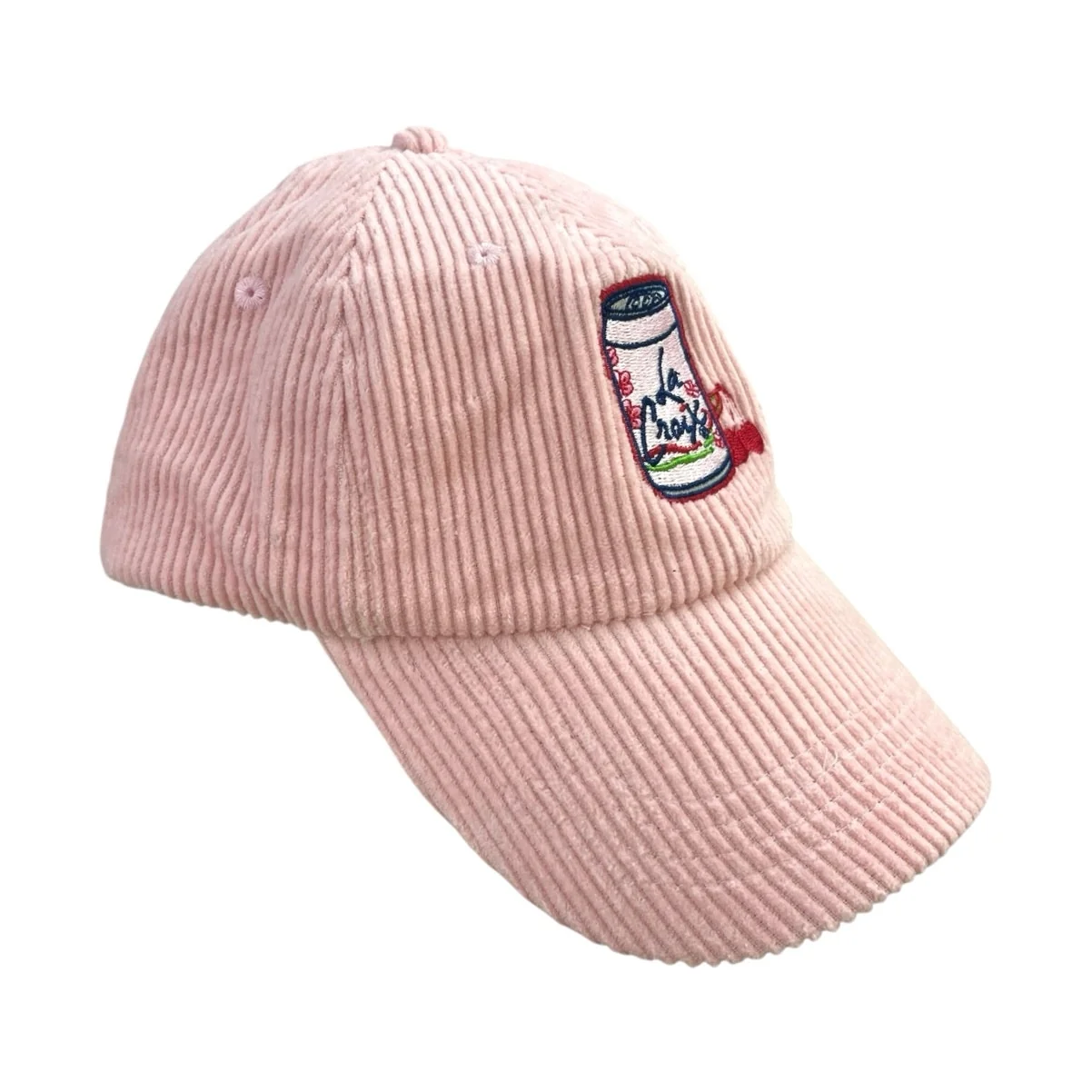 La Croix Pink Corduroy Soda Can Cherry Embroidered Adjustable Baseball Cap Hat S