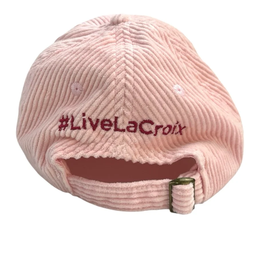 La Croix Pink Corduroy Soda Can Cherry Embroidered Adjustable Baseball Cap Hat S - Image 3