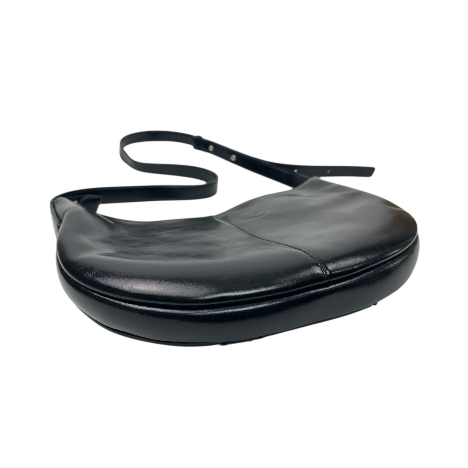 La Festin Black Leather Buckle Shoulder Crossbody Hobo Crescent Purse Handbag OS - Image 4