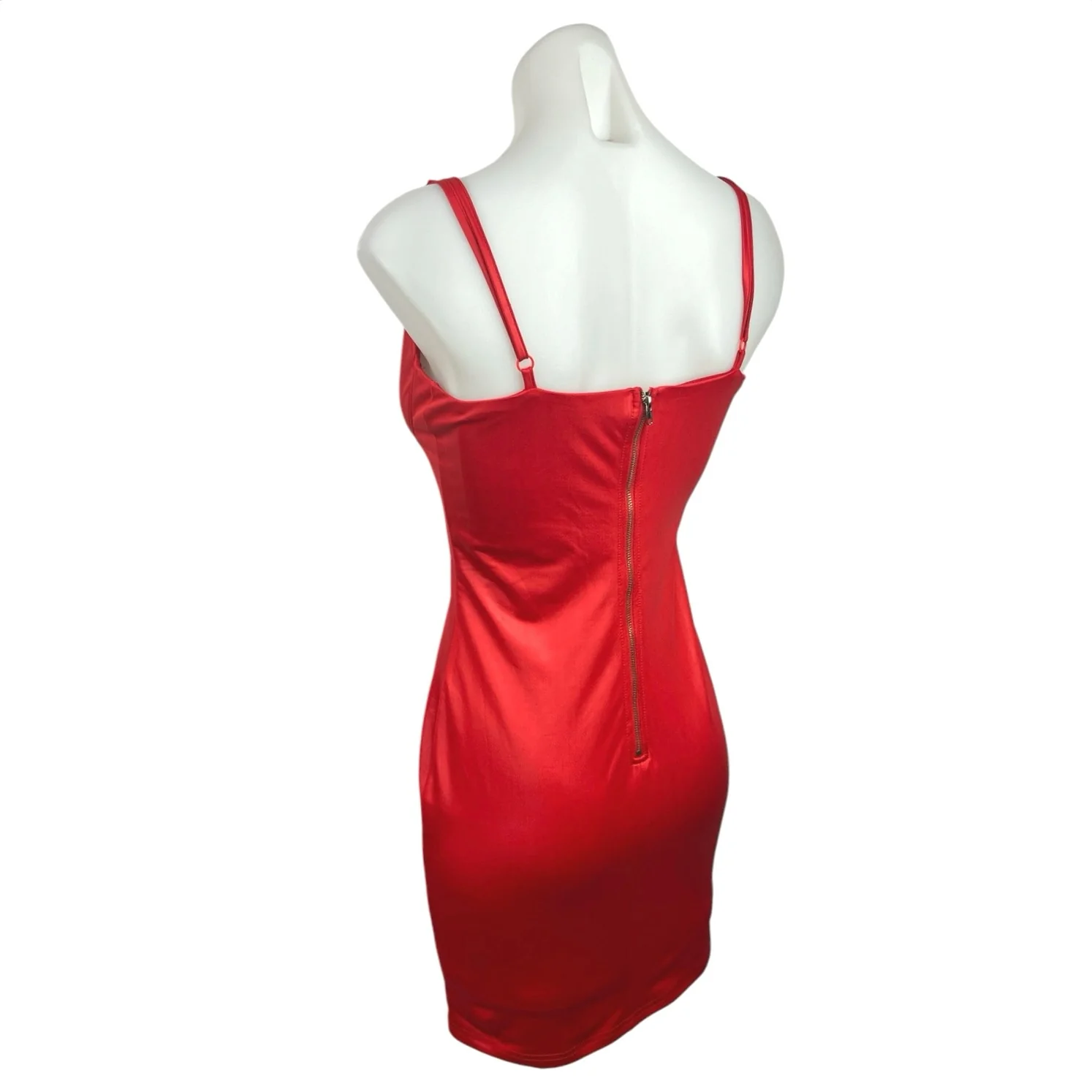 Lac Bleu Red Spaghetti Sweetheart Neck Cami Camisole Bodycon Mini Dress Size S - Image 2