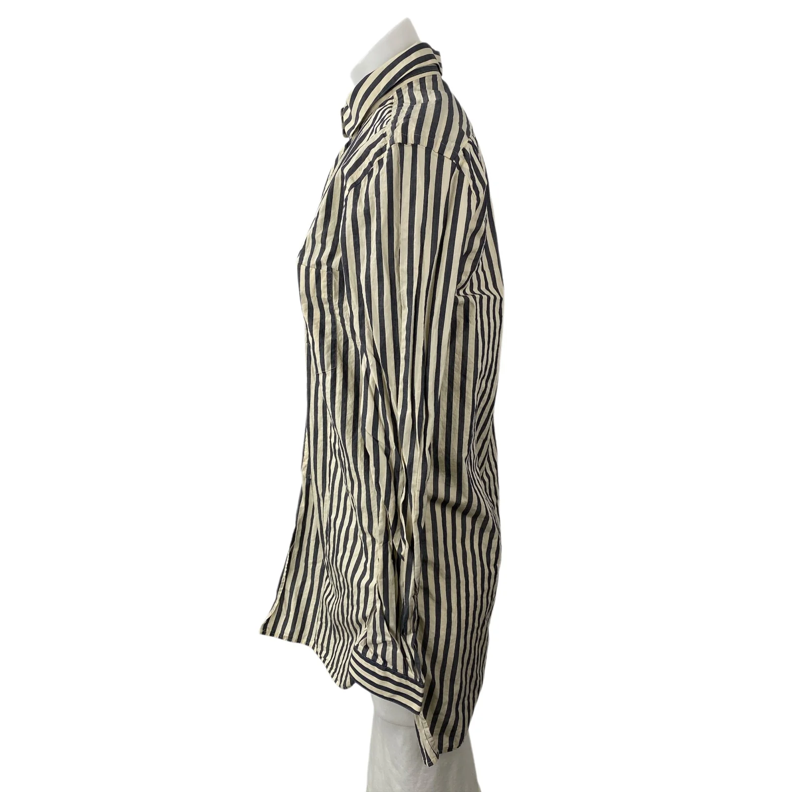 Le31 Simons Women's Black Beige Striped Long Sleeve Button Down Shirt Top Size M - Image 4