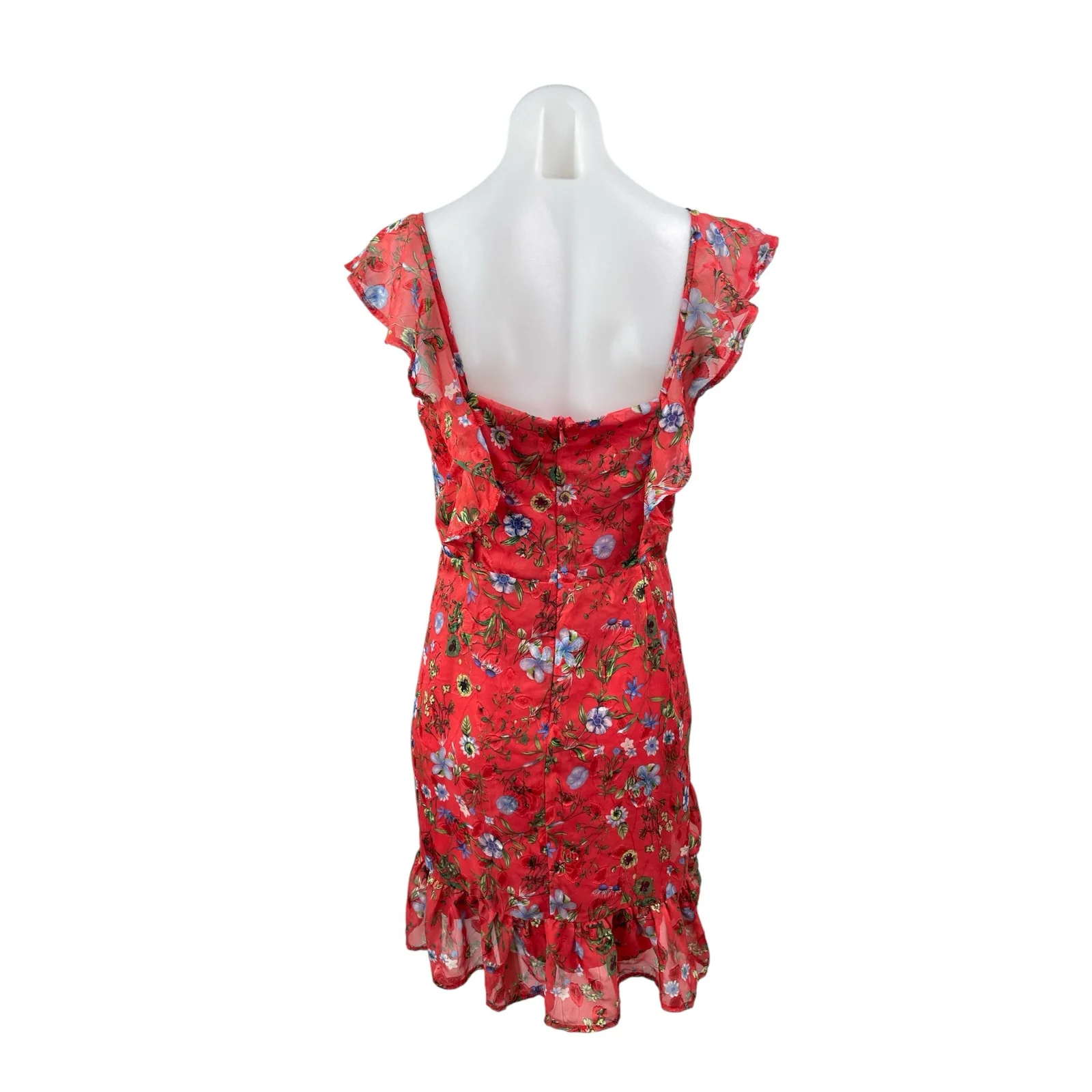Lea & Viola Red Floral Ruffle Short Sleeve Tiered Sweetheart Tank Mini Dress M - Image 4