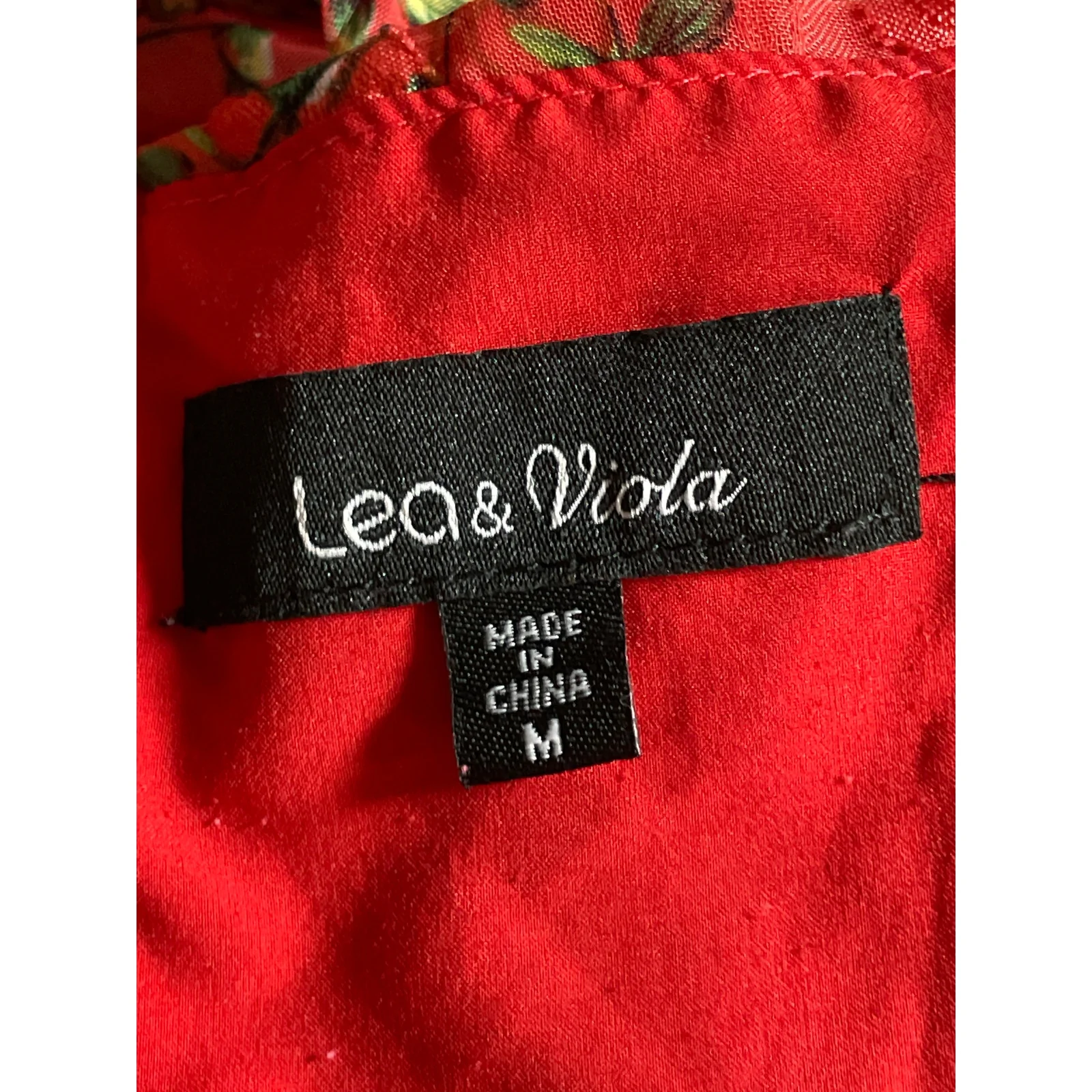 Lea & Viola Red Floral Ruffle Short Sleeve Tiered Sweetheart Tank Mini Dress M - Image 5