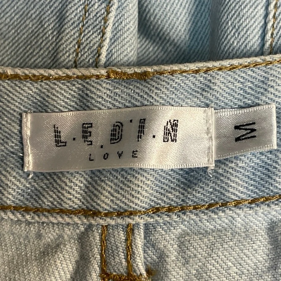 Ledin Love Blue Distressed Embroidered High Rise Cut Off Denim Jeans Shorts M - Image 4