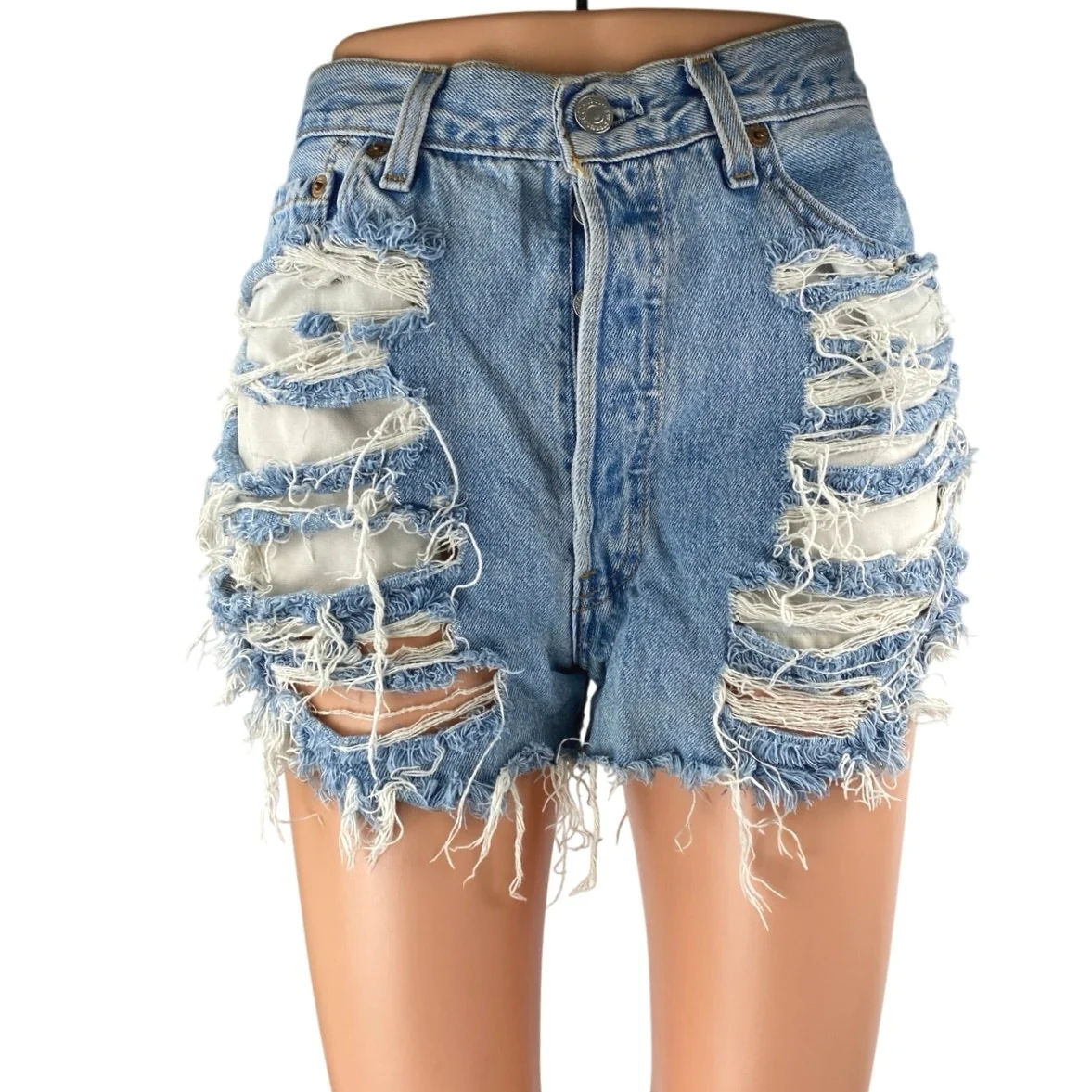 Levi’s Women's Blue Distressed Ripped Button Fly Cutoff Denim Jeans Shorts Sz 31