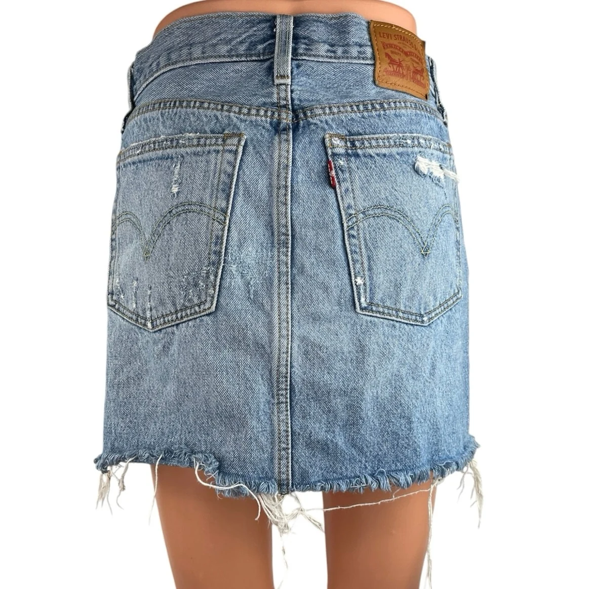 Levi's Blue Light Wash Distressed Cut Off High Waisted Denim Jean Skirt Size 25 - Image 3