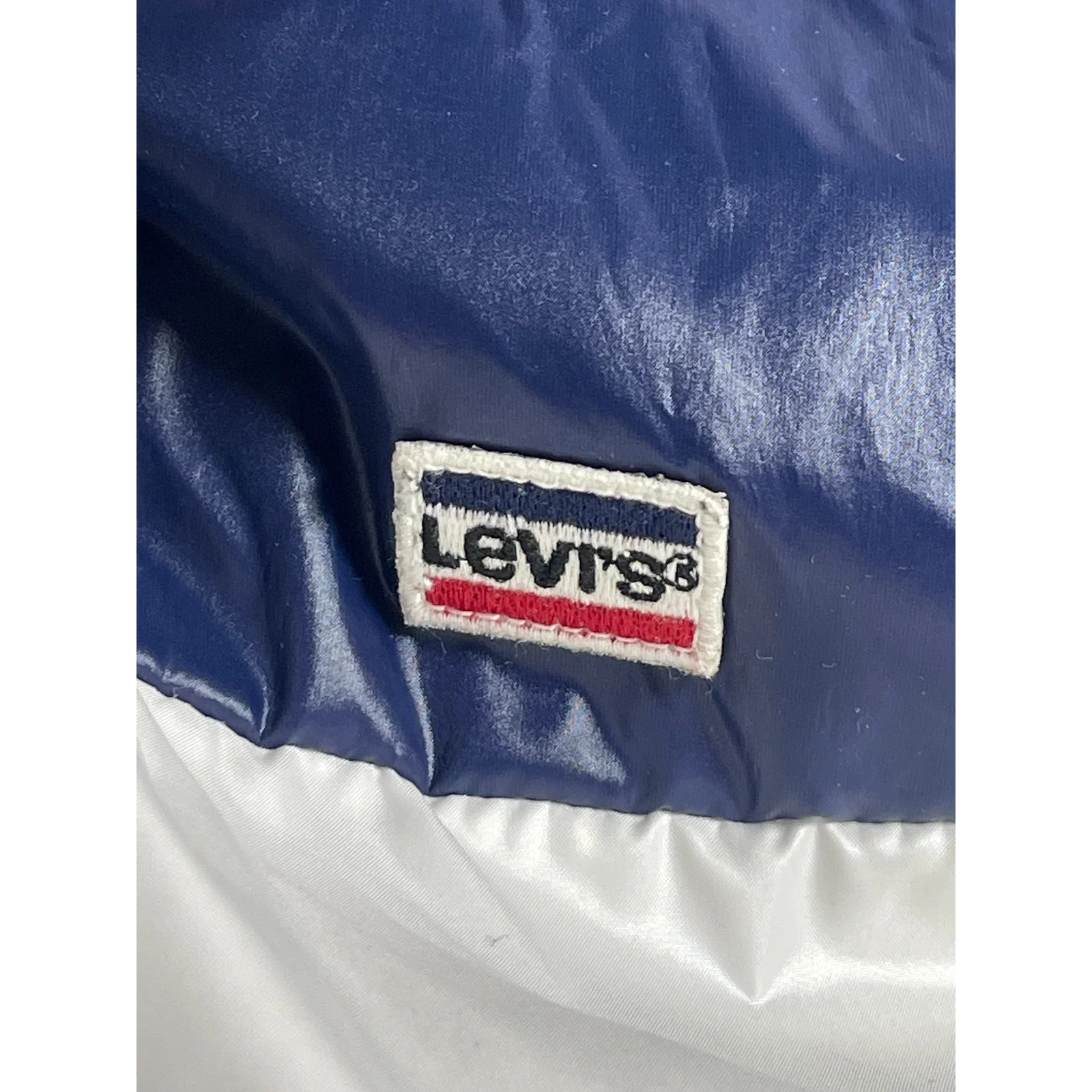 Levi's Color Block High Neck Long Sleeve Full Zip Cropped Puffer Coat Jacket L - Image 3