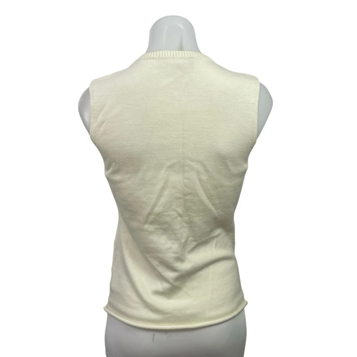 Lioness Cream Sleeveless Knit Button Down Crew Neck Cardigan Vest Top Size M - Image 3