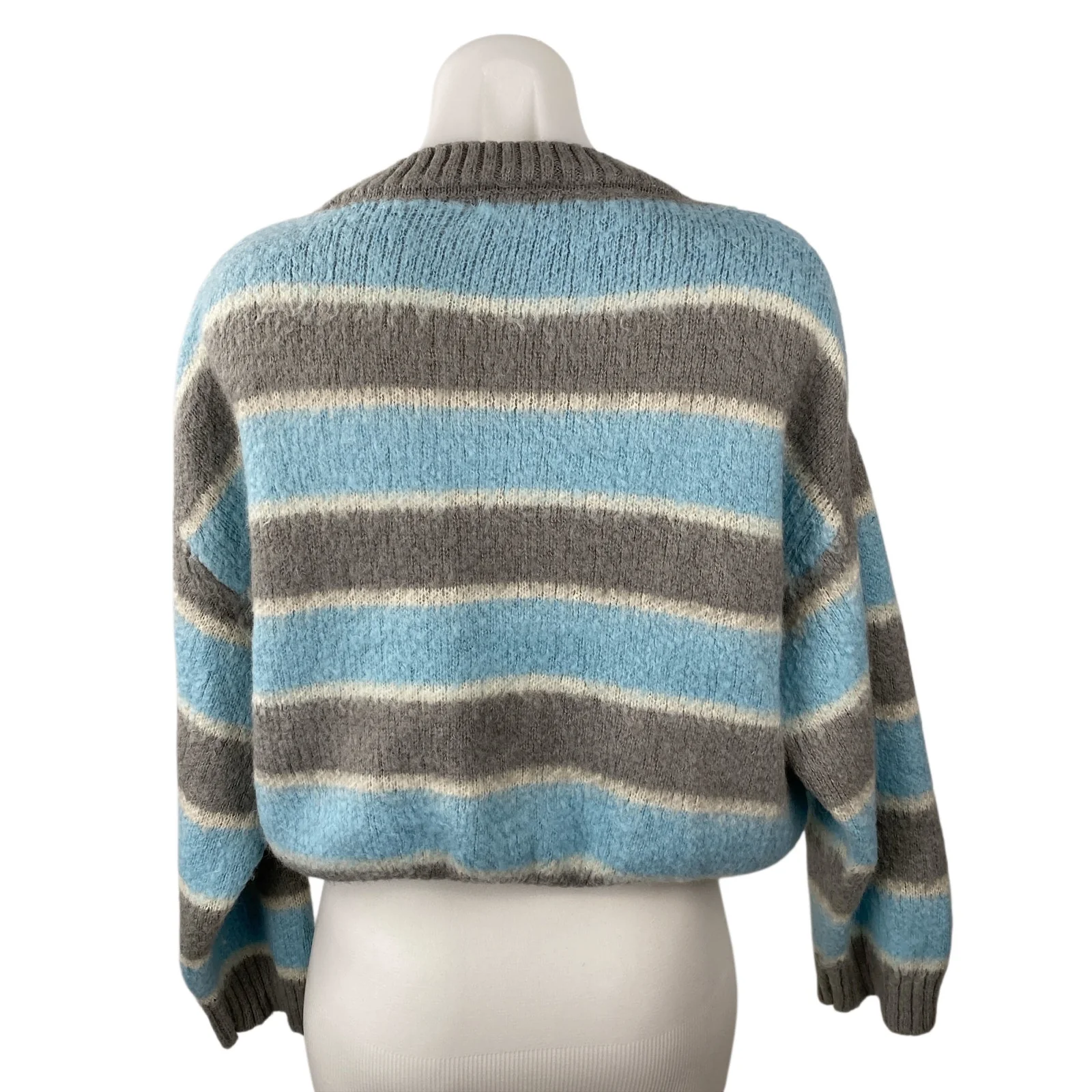 Little Lies Stripe Sia Gray Blue Wool Crew Neck Long Sleeve Sweater Top Size S/M - Image 4