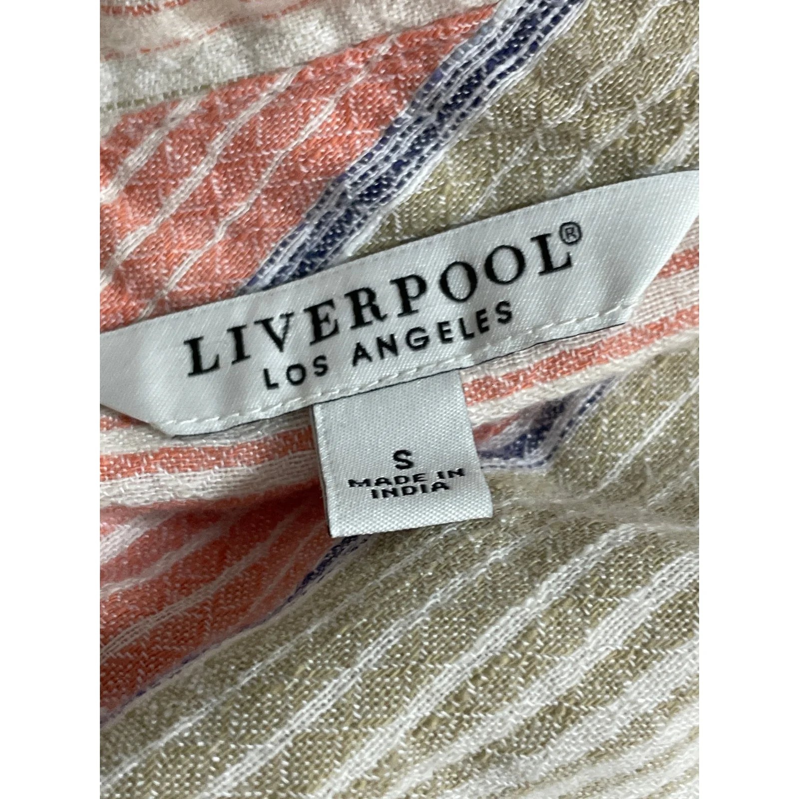 Liverpool Women's Beige Coral Striped Long Sleeve Button Down Shirt Top Size S - Image 6