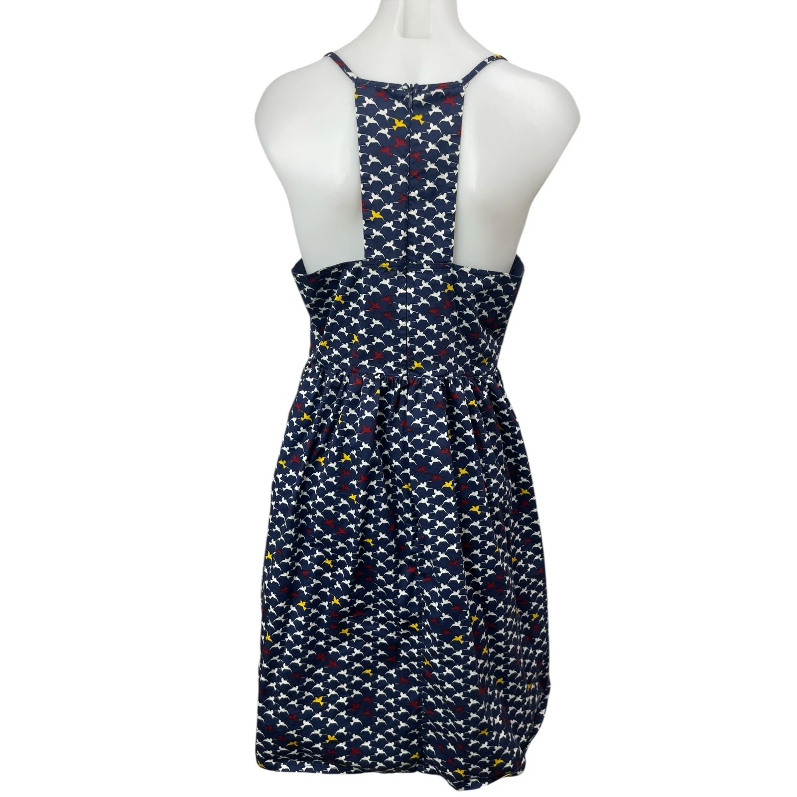 Liza Luxe Navy Bird Print Sleeveless Racerback Mini Cami CamisoleA-Line Dress M - Image 2