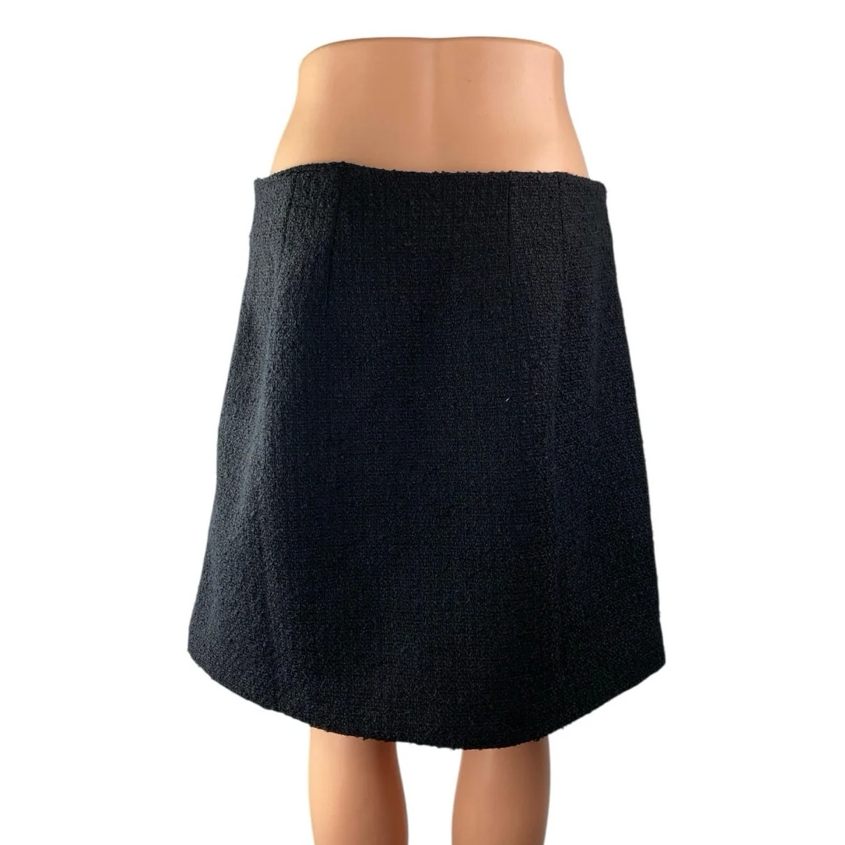 LOFT Womens Black Bouche Tweed High Waist Mini Gold Button Pocket A-Line Skirt 8 - Image 3