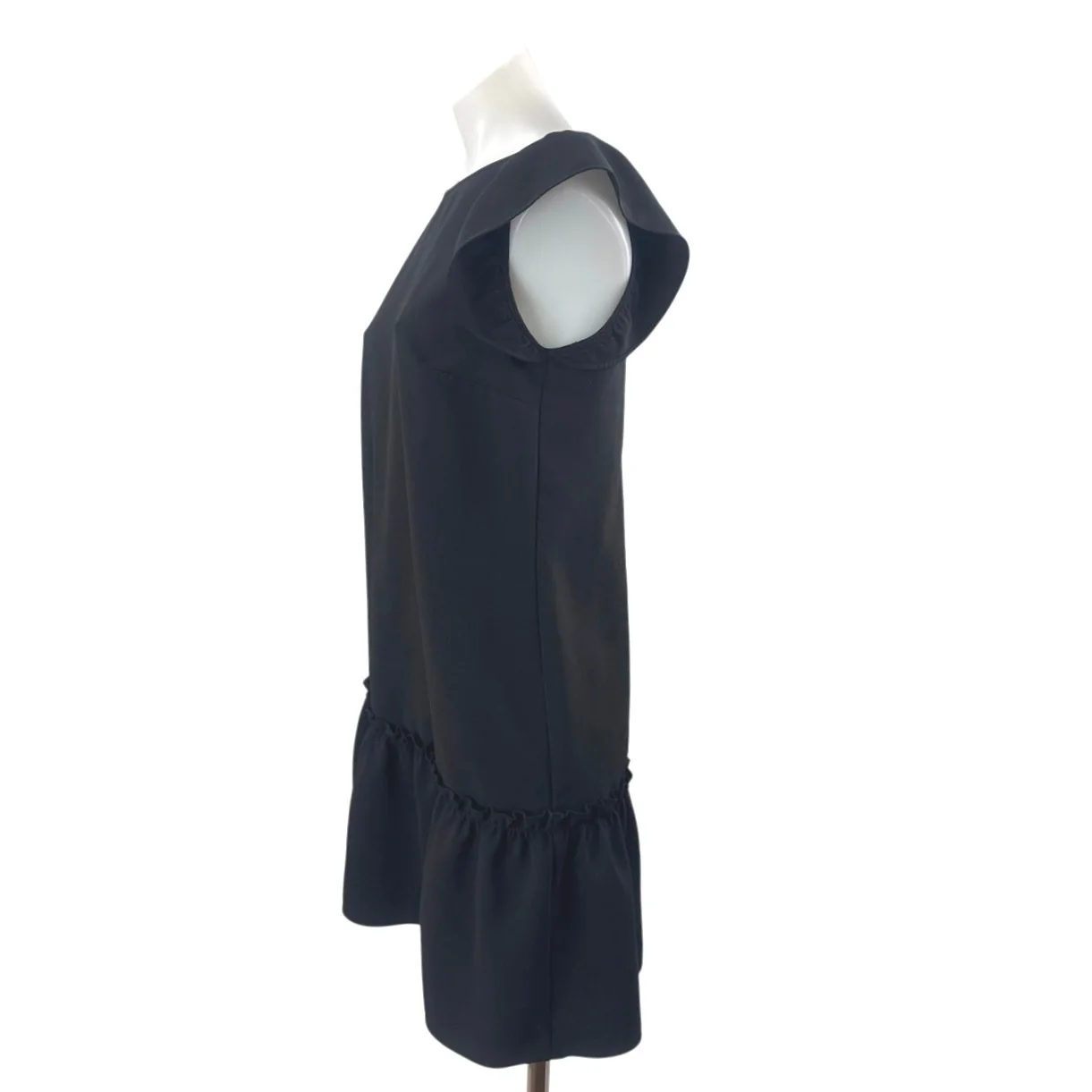 LOFT Women's Black Ruffle Cap Sleeve Mini Peplum Flare Flounce Shift Dress Sz S - Image 2
