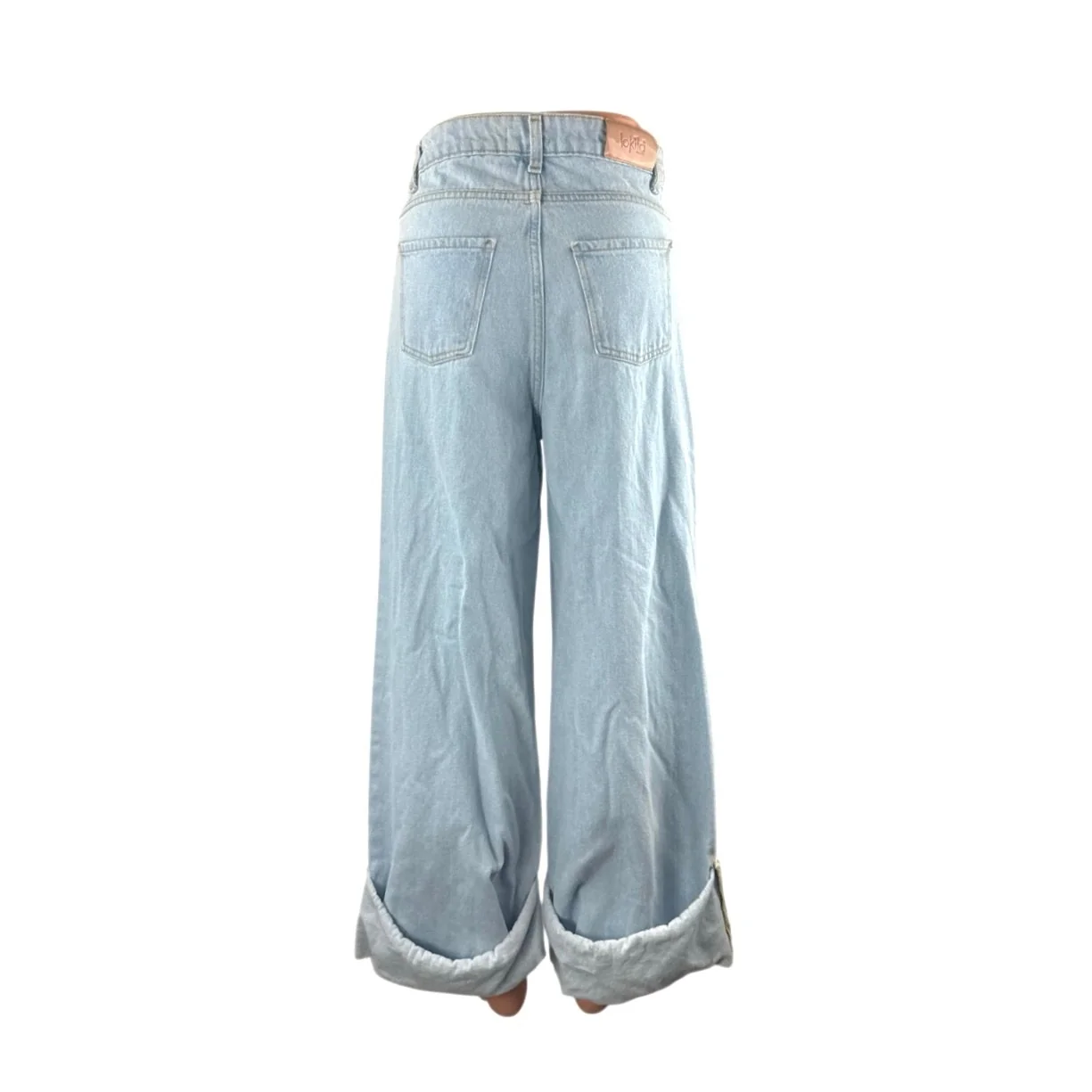 Lokita Milano Women Blue Light Wash Cuffed High Rise Wide Leg Denim Jeans Size S - Image 3