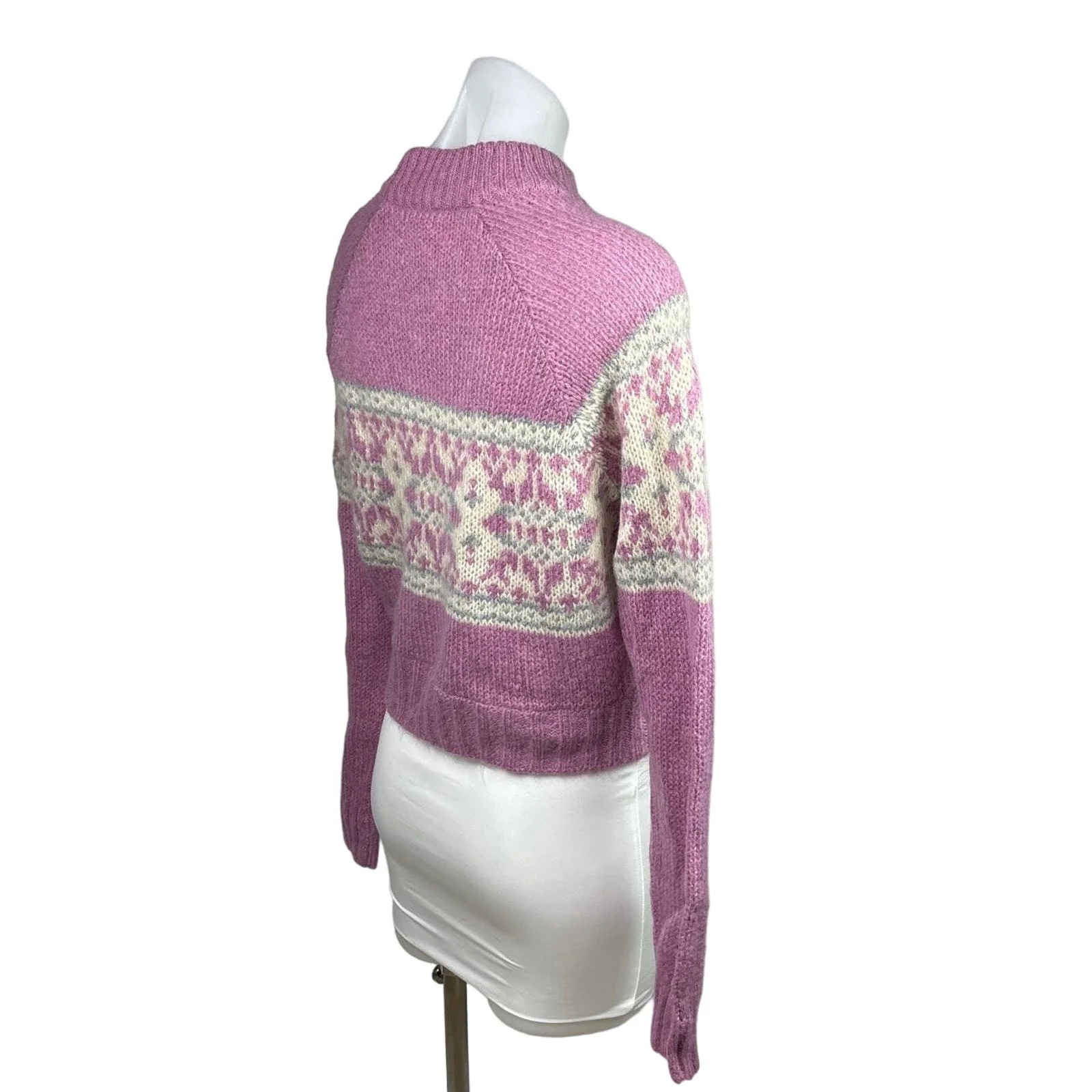 Lottie Moss Womens Pink Purple Southwest Fair Isle Crop Pullover Sweater Size S - Image 3