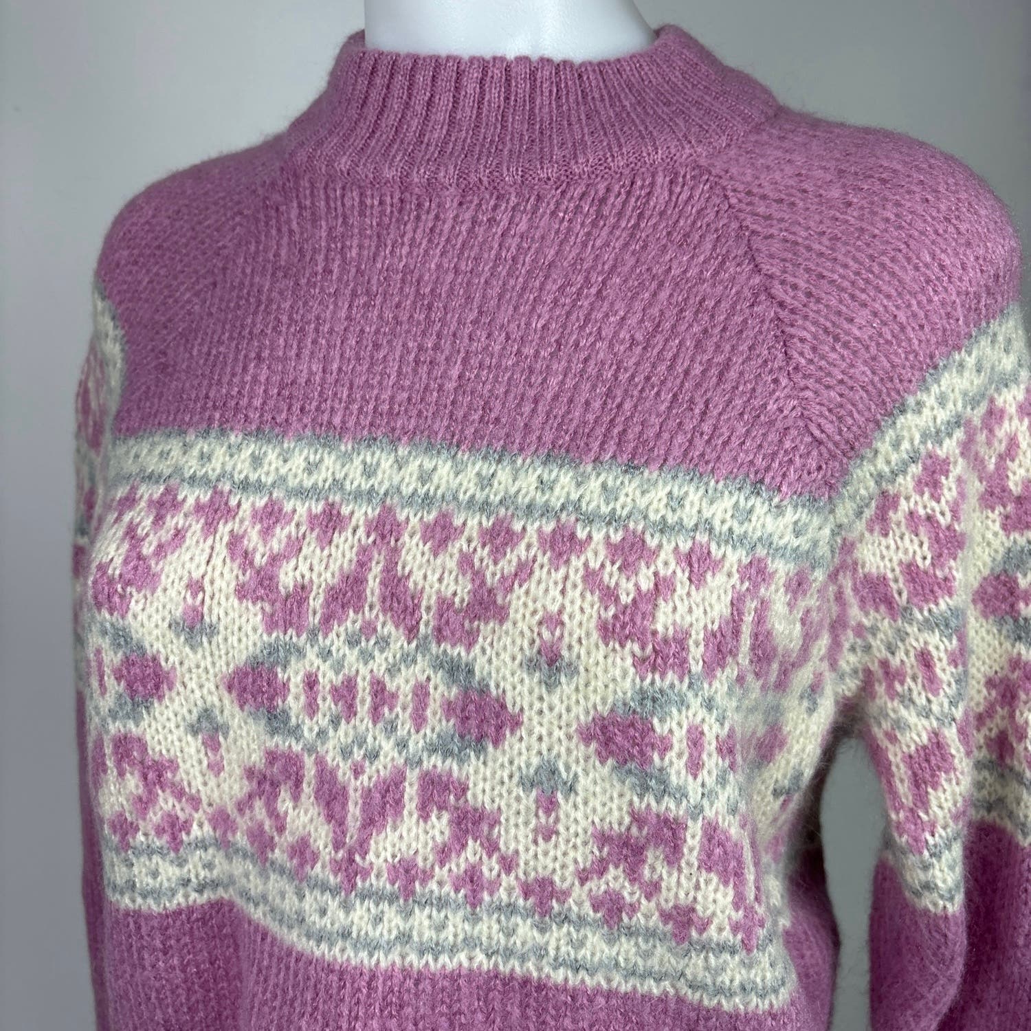 Lottie Moss Womens Pink Purple Southwest Fair Isle Crop Pullover Sweater Size S - Image 4