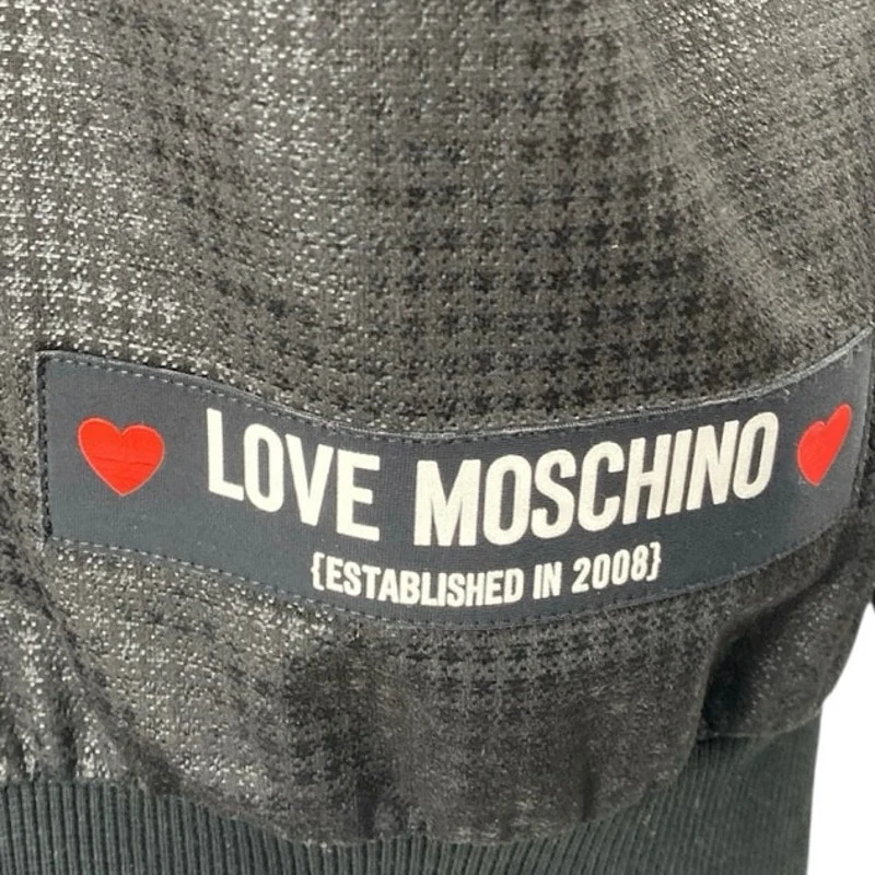 Love Moschino Black Faux Vegan Leather Long Sleeve Hooded Hoodie Sweatshirt 4 - Image 3