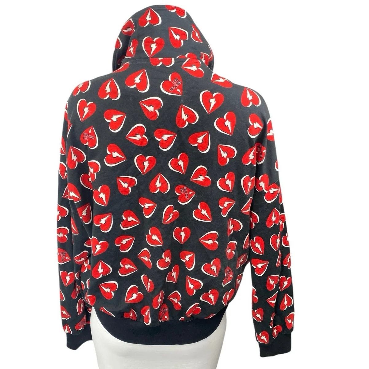 Love Moschino Black Red Thunder Hearts Long Sleeve Full Zip Sweatshirt Top Sz 4 - Image 2