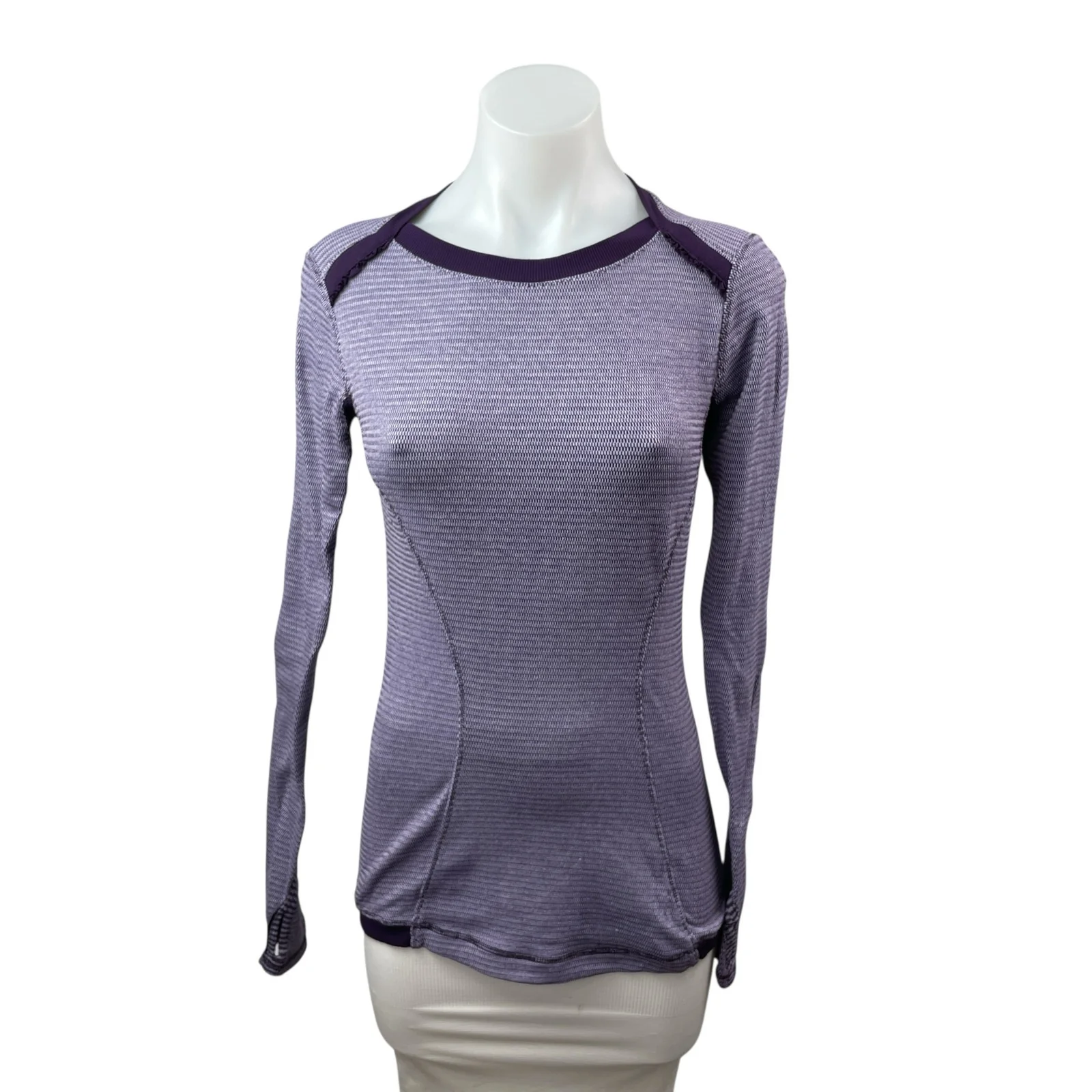 Lululemon Base Runner Purple Striped Athletic Long Sleeve T Shirt Tee Top 4/6 - Image 2
