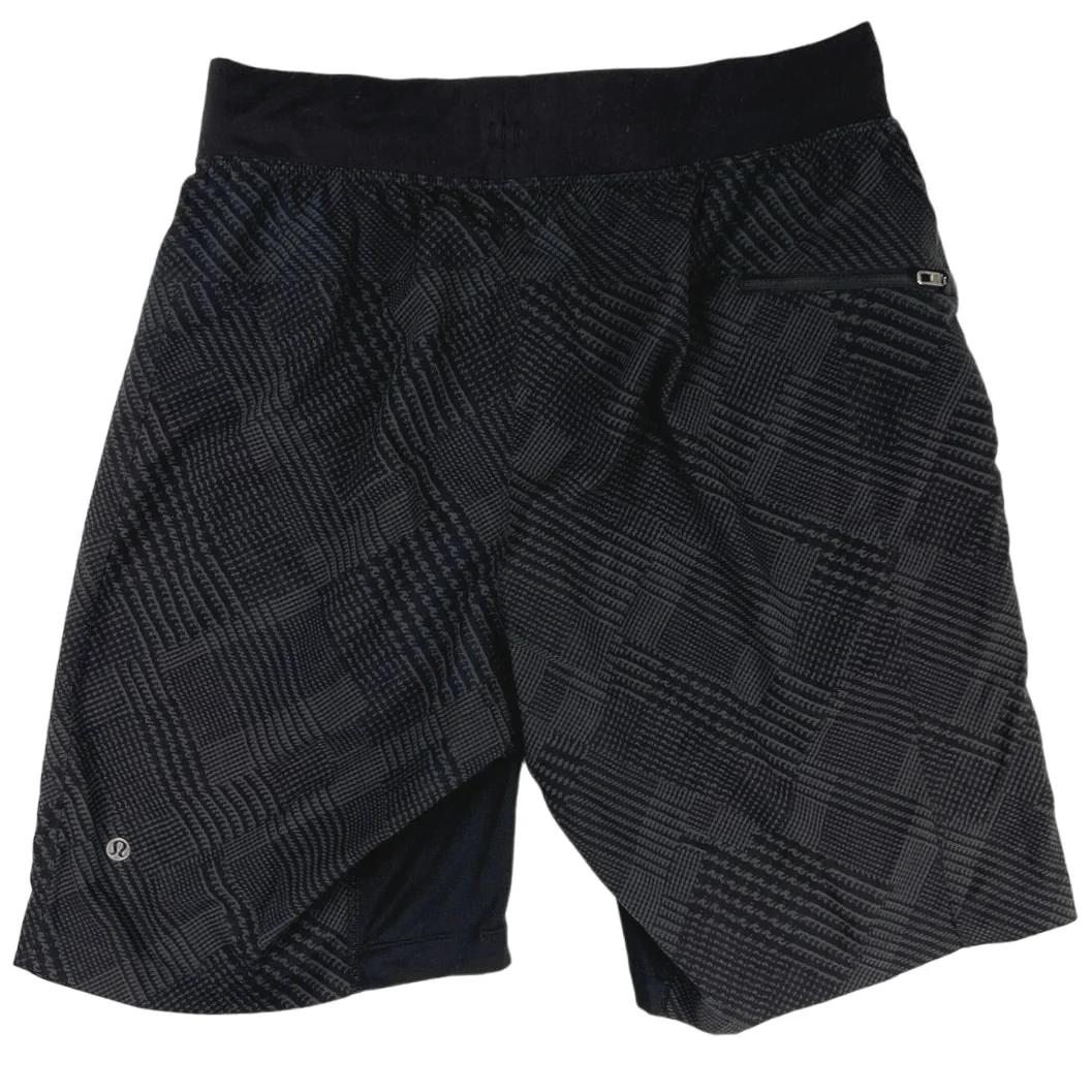 Lululemon Men's Black Drawstring Lined Plaid Stretch Running Athletic Short Sz S - Image 2