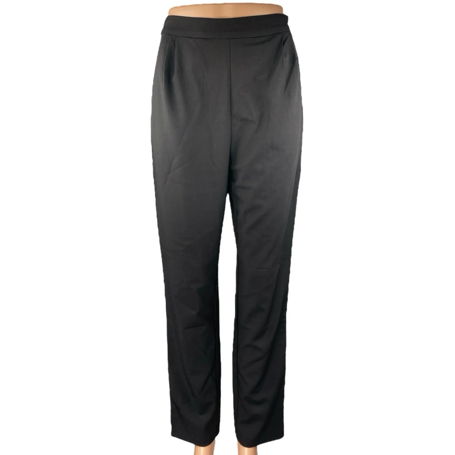 Lulus Women's Black Straight Tapered Leg High Waist Zip Trousers Dress Pants S