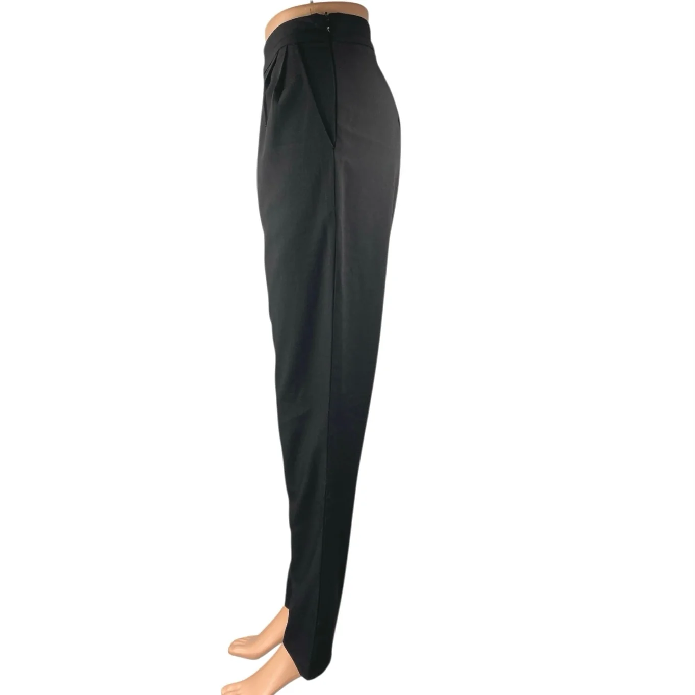 Lulus Women's Black Straight Tapered Leg High Waist Zip Trousers Dress Pants S - Image 2