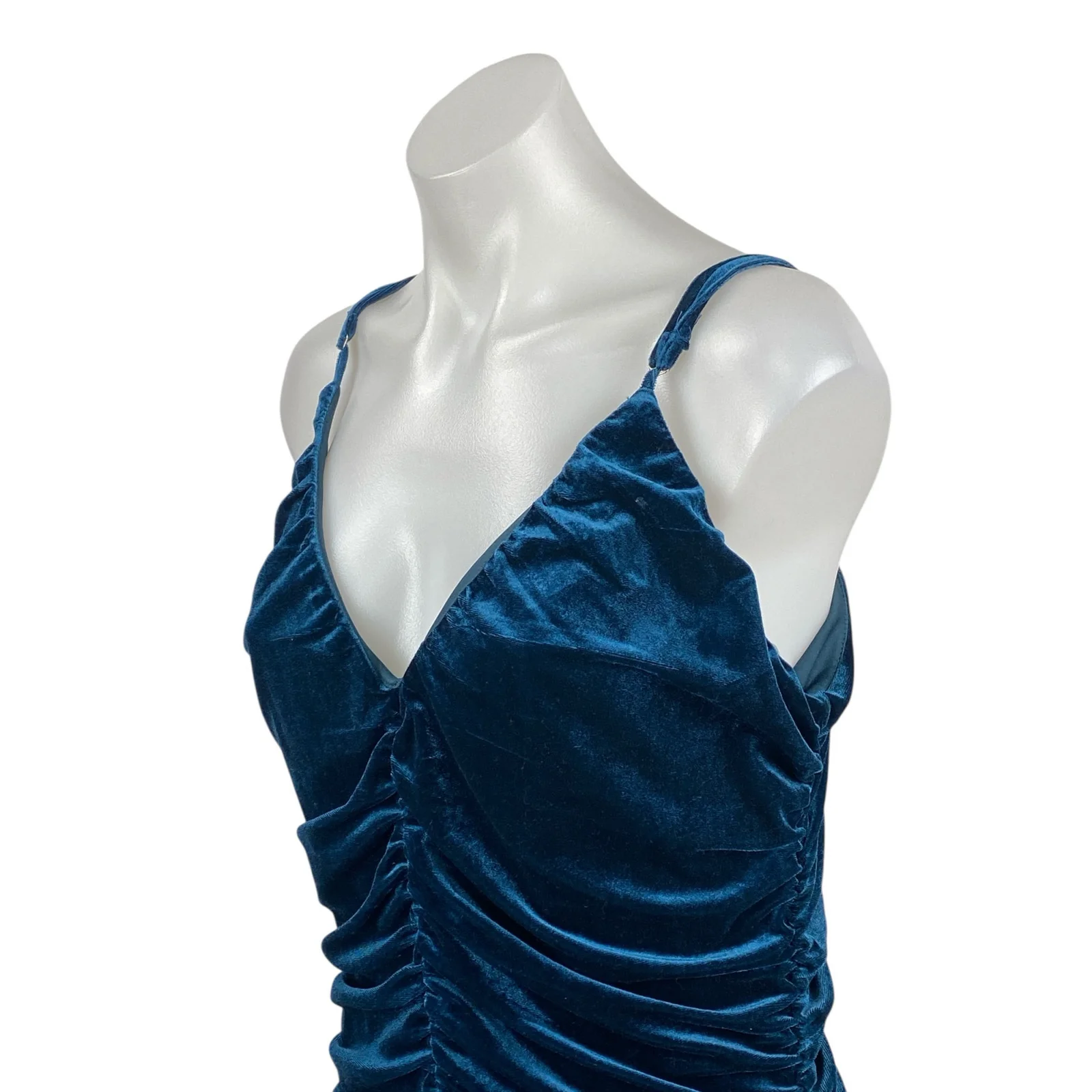 Lulus Women's Blue Velvet Velour Ruched Sleeveless Mini Tank Bodycon Dress Sz XL - Image 2