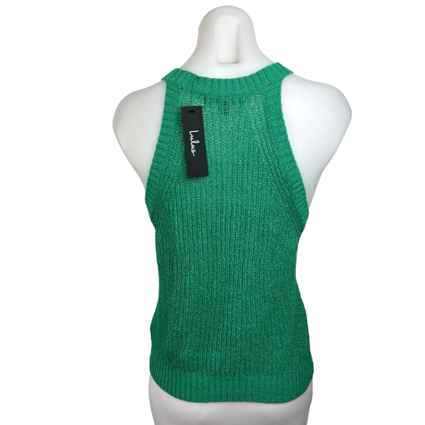 Lulus Women's Green Daily Charmer Loose Open Knit Stretch Sweater Tank Top Sz M - Image 2