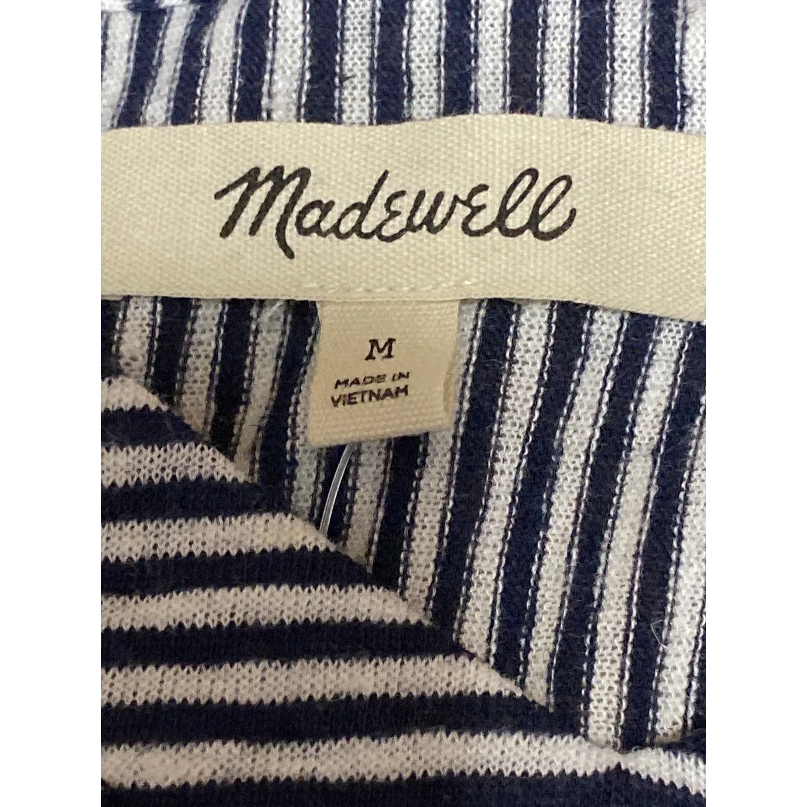 Madewell Black White Linen Striped V Neck Drop Sleeve T Shirt Tee Top Size M - Image 3