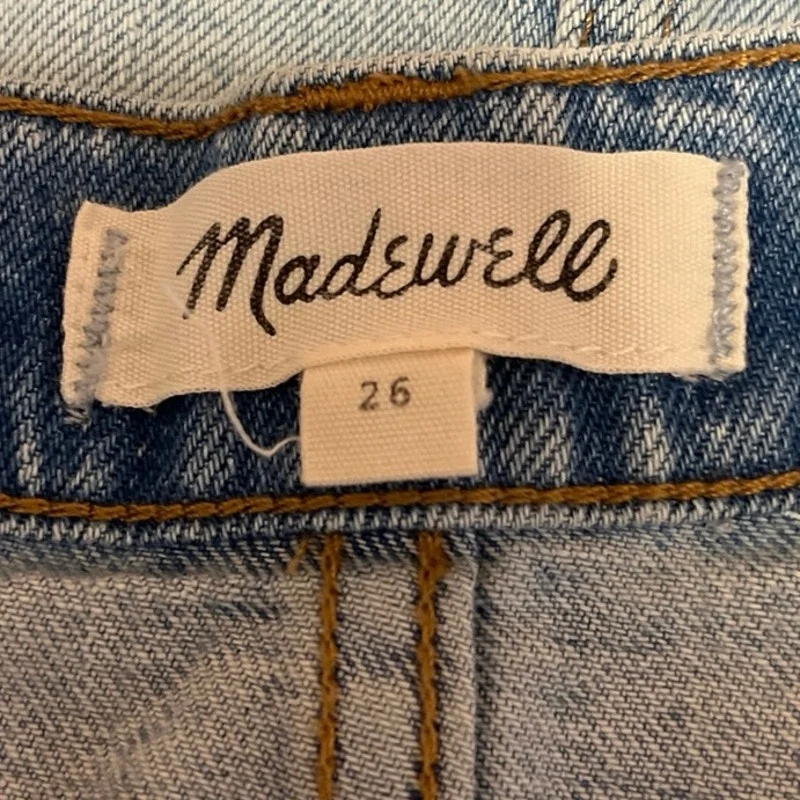 Madewell Blue Light Wash Frayed Raw Hem Pencil Straight Denim Jeans Skirt Sz 26 - Image 4