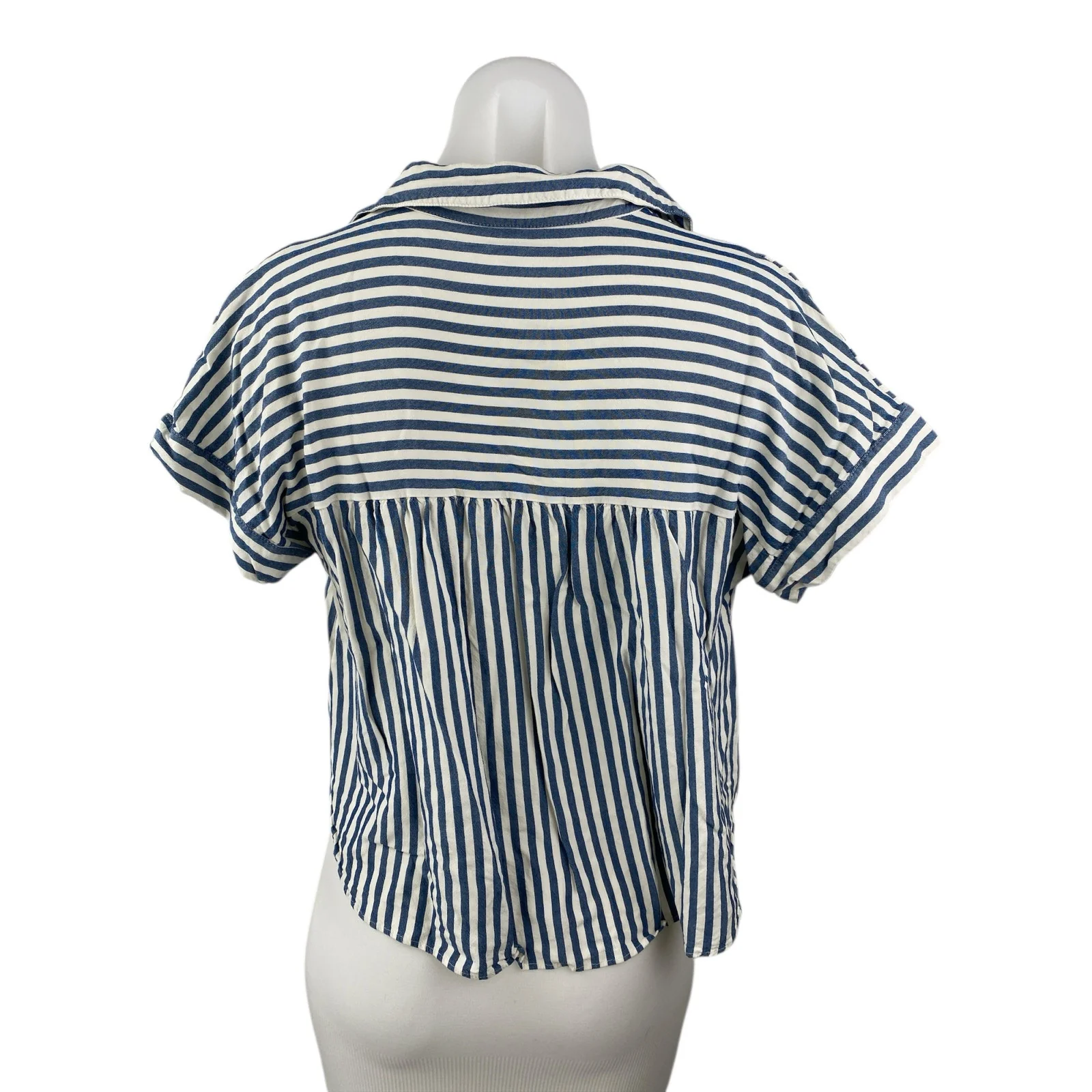 Madewell Hilltop Stripes Collared Short Sleeve Button Up Crop Shirt Blouse Top S - Image 2