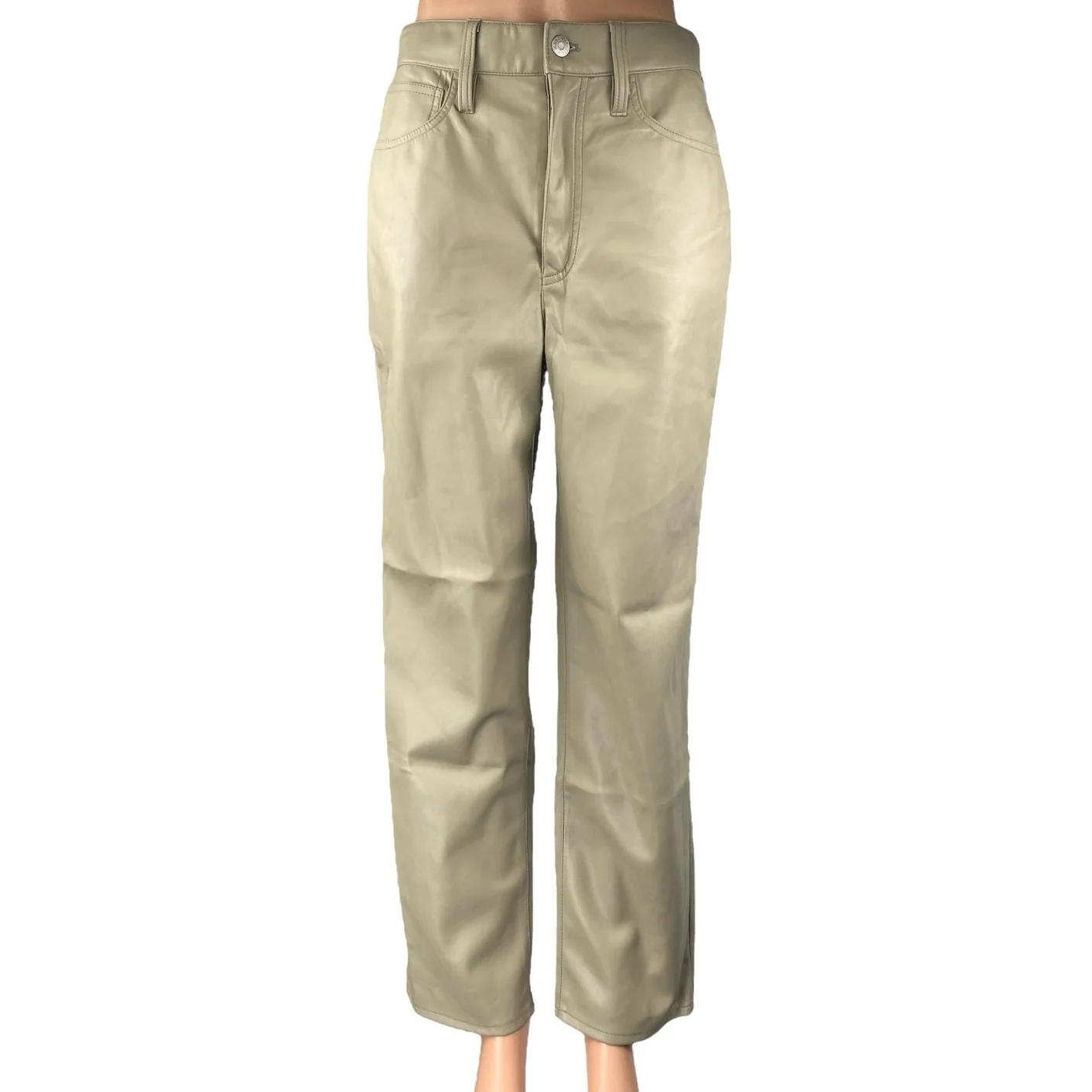Madewell Perfect Vintage Cream Faux Leather High Rise Straight Trousers Pants 27