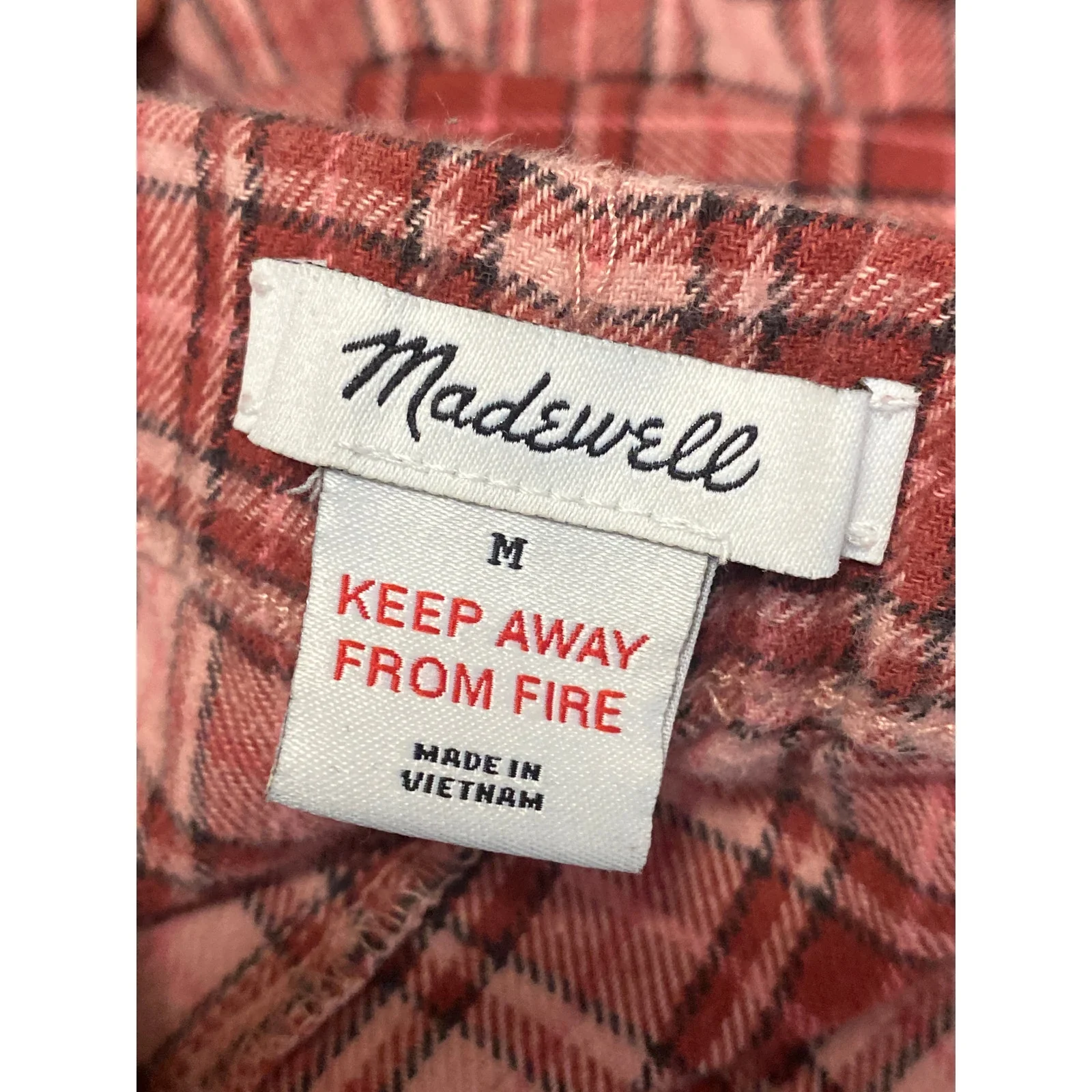 Madewell Red Plaid Check Button Down Long Sleeve Wide Leg Sleepwear Pajama Set M - Image 5