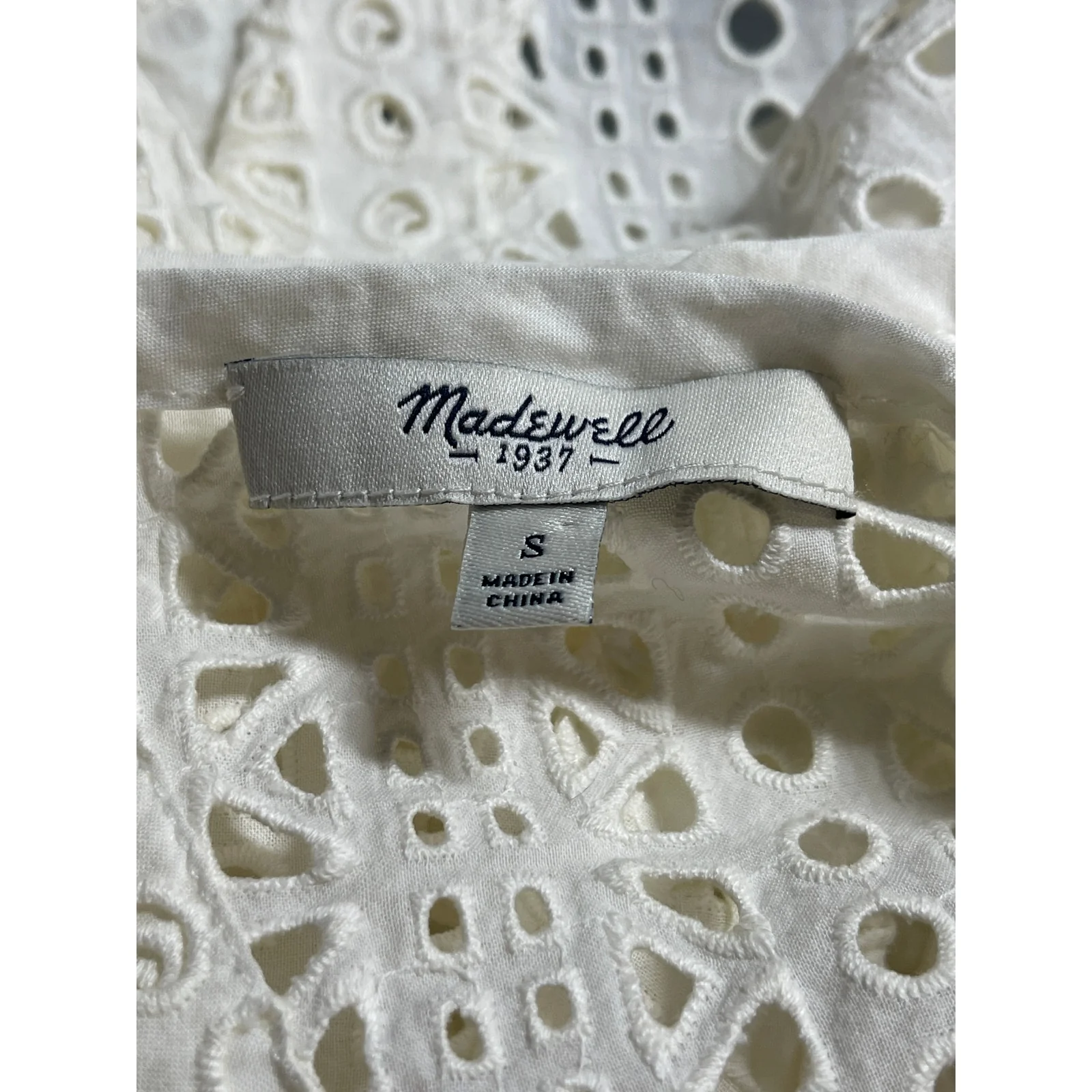 Madewell White Embroidered Eyelet Split Back Sleeveless Tank Blouse Top Size S - Image 3