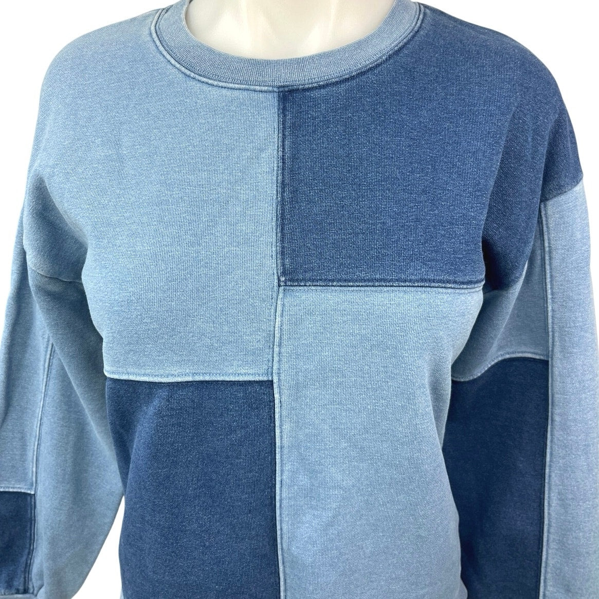 Madewell Womens Blue Indigo-Dyed Patchwork Pullover Sweatshirt Sweater Top XXS - Image 3