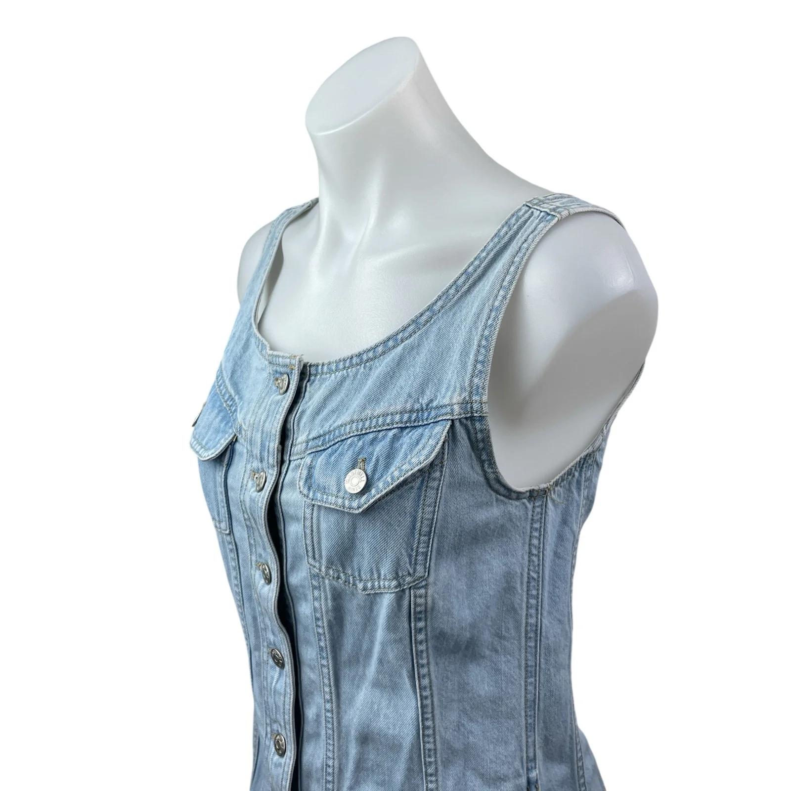 Madewell Women's Blue Seamed Sleeveless Button Down Mini A-Line Denim Dress Sz 4 - Image 2